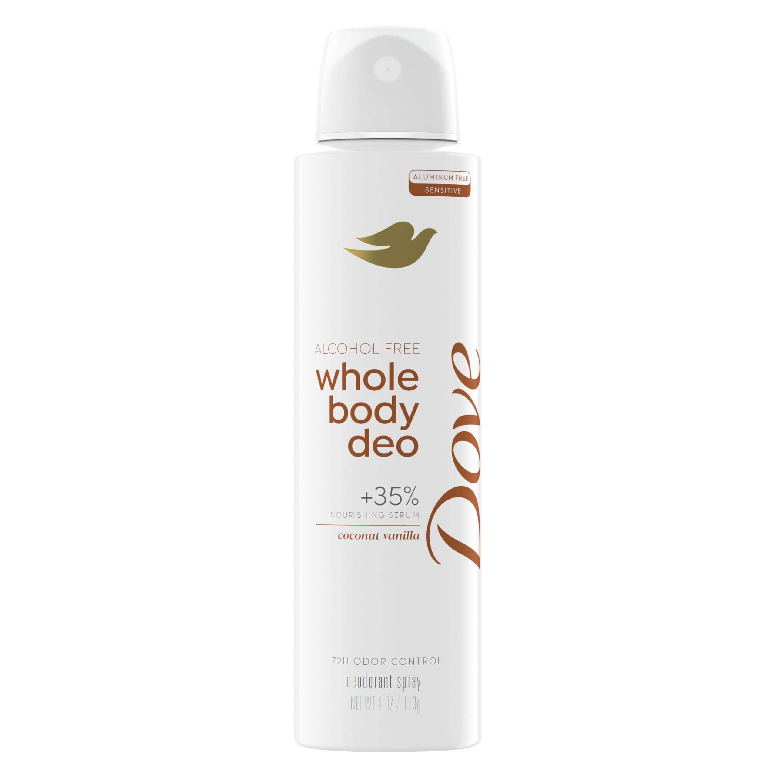 Dove Whole Body Deo Alcohol Free Deodorant Spray for Women Coconut Vanilla 4 oz