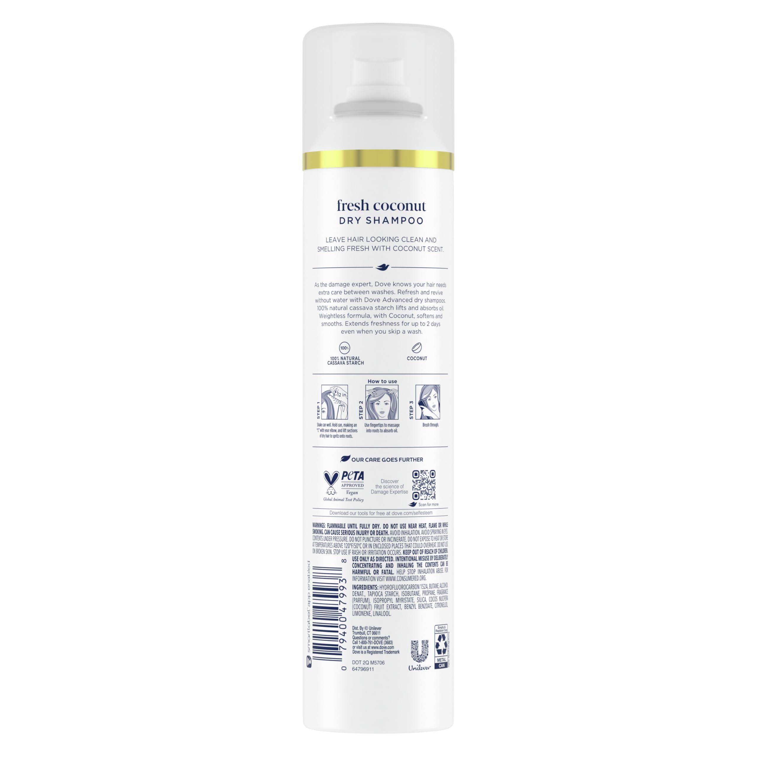 Dove Advanced Dry Shampoo Fresh Coconut Refresh & Revive Hair Without Water for Clean & Fresh Hair 7.3 oz