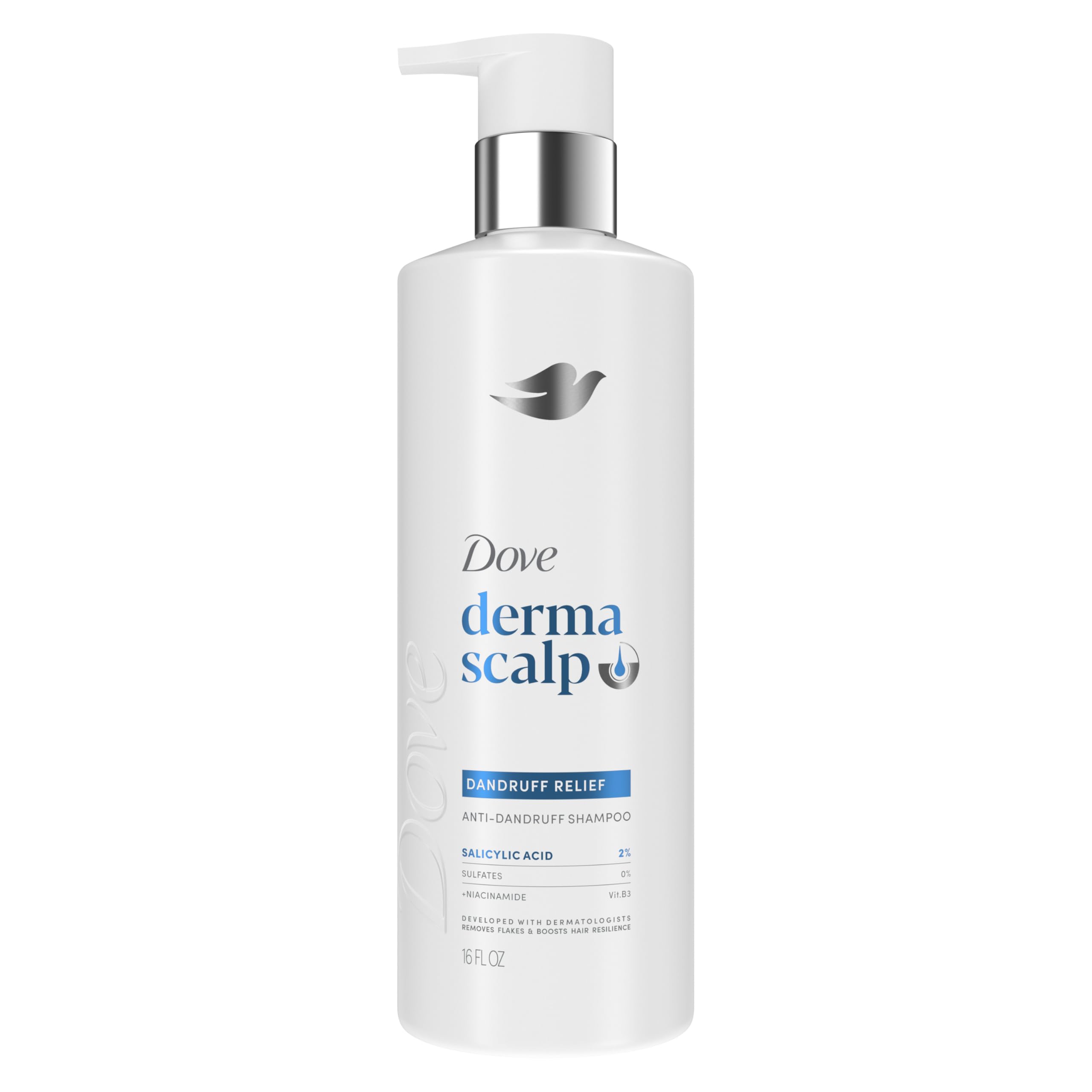 Dove Derma Scalp Shampoo 1 ct Dandruff Relief for Boosting Resilience & Removing Flakes, with Salicylic Acid, 16 oz