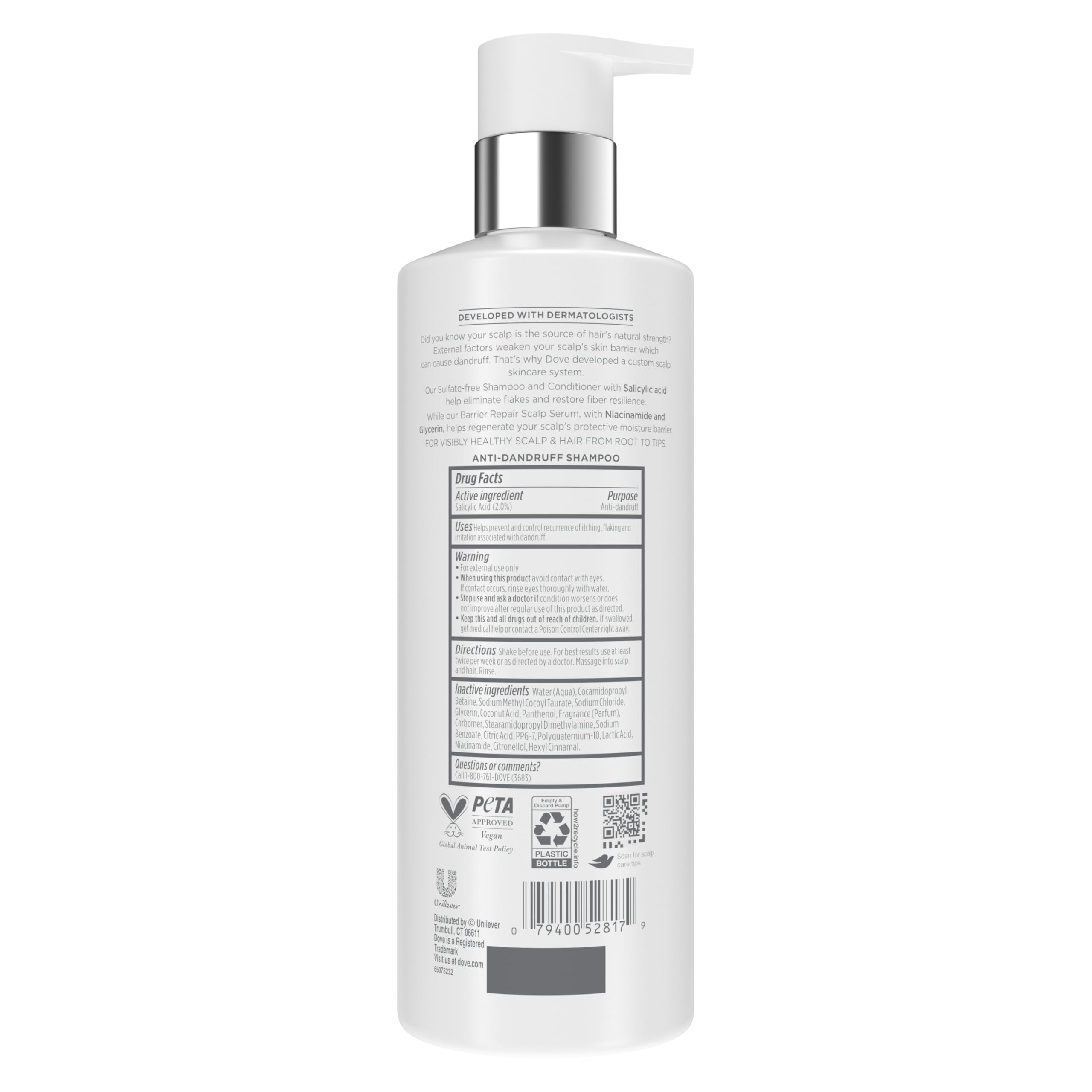 Dove Derma Scalp Shampoo 1 ct Dandruff Relief for Boosting Resilience & Removing Flakes, with Salicylic Acid, 16 oz