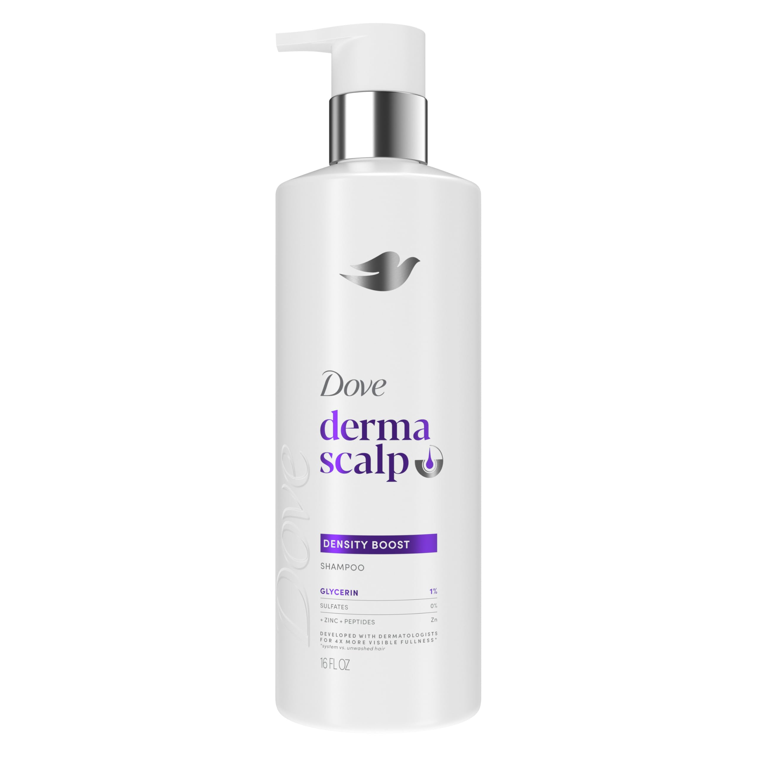 Dove Derma Scalp Shampoo 1 ct Density Boost for 4x More Visible Fullness, with Glycerin, 16 oz