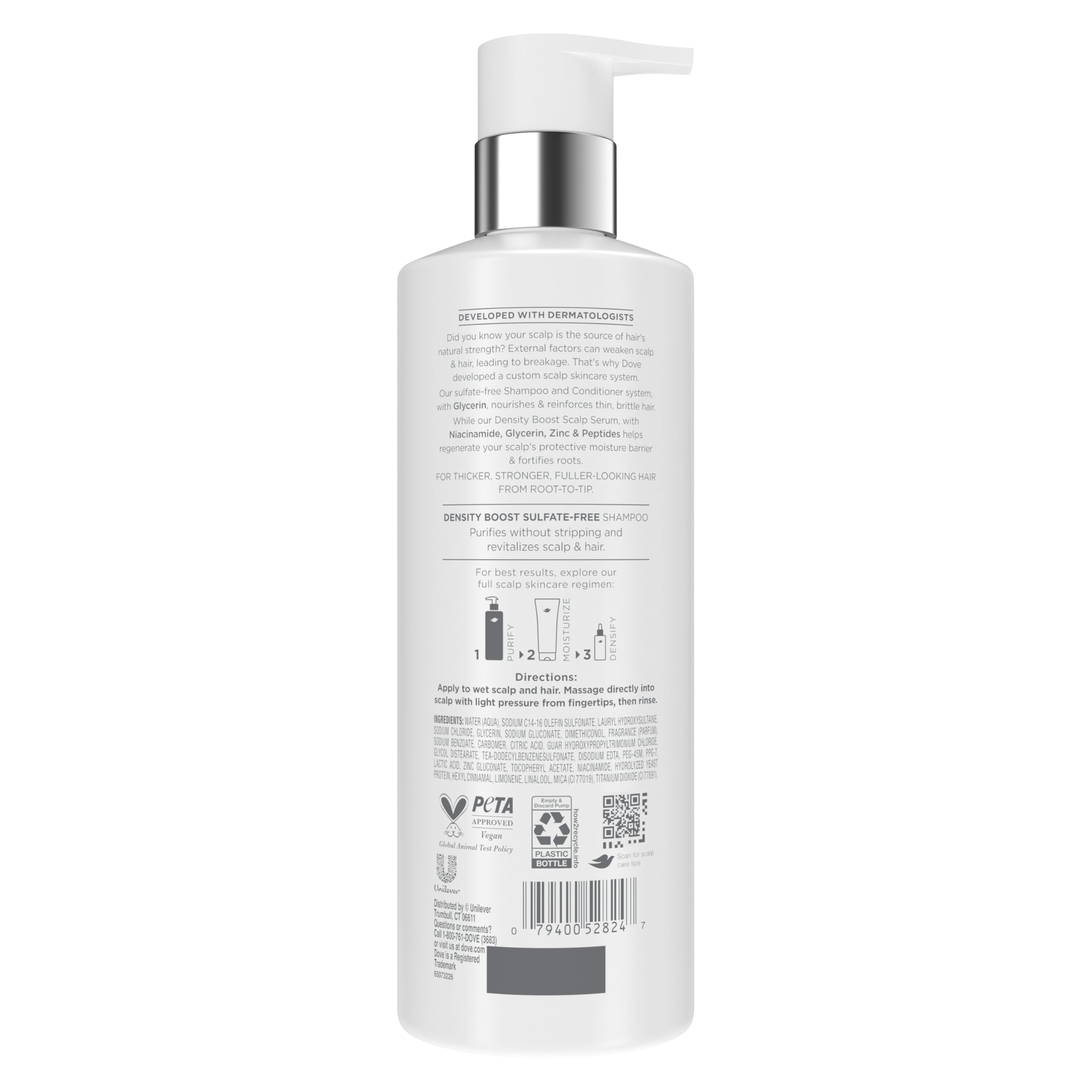 Dove Derma Scalp Shampoo 1 ct Density Boost for 4x More Visible Fullness, with Glycerin, 16 oz