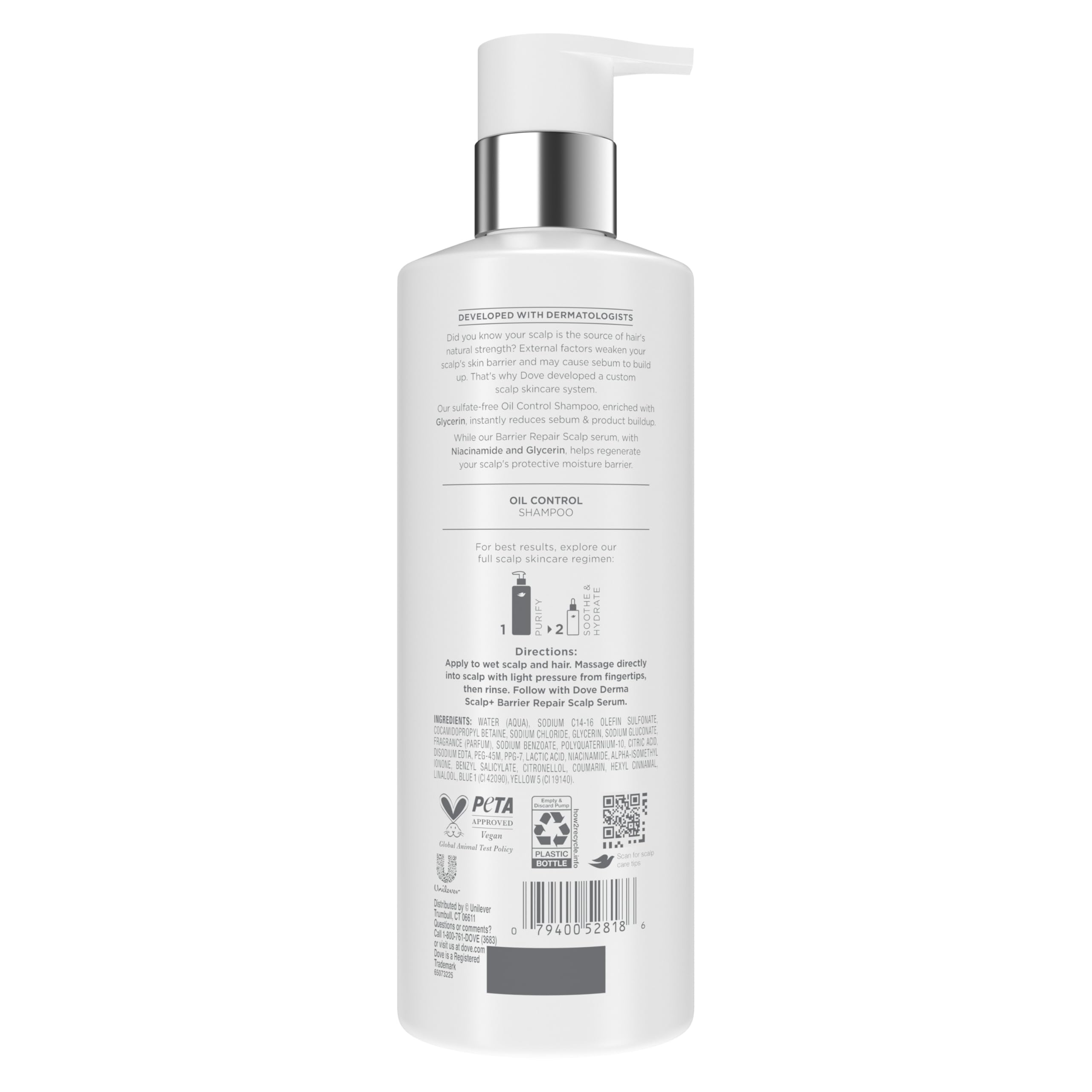 Dove Derma Scalp Shampoo 1 ct Oil Control for Gentle Build-Up Removing, with Glycerin, 16 oz