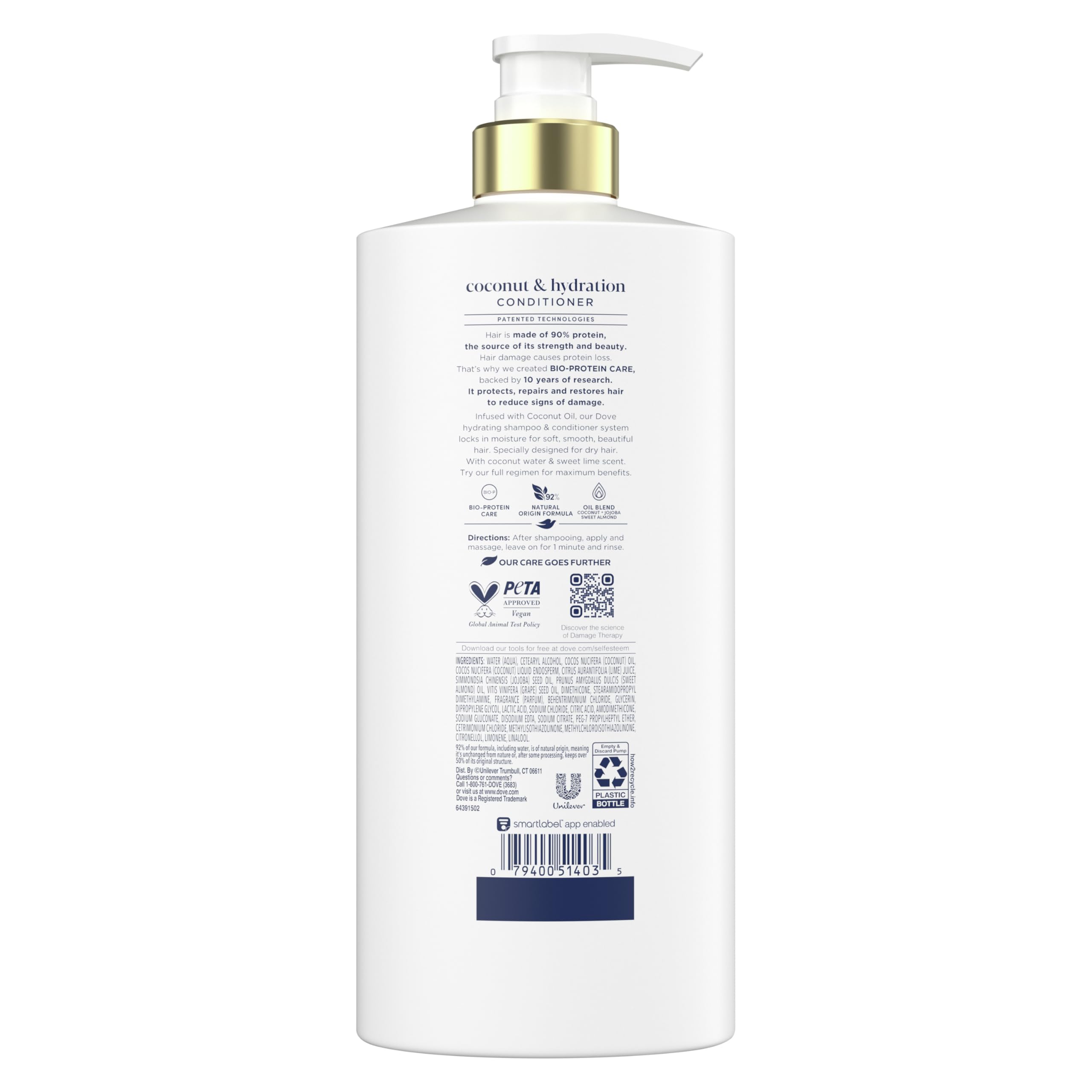 Dove Conditioner Coconut & Hydration for Dry Hair with Bio-Protein Care Technology and Coconut Oil 28 Fl Oz