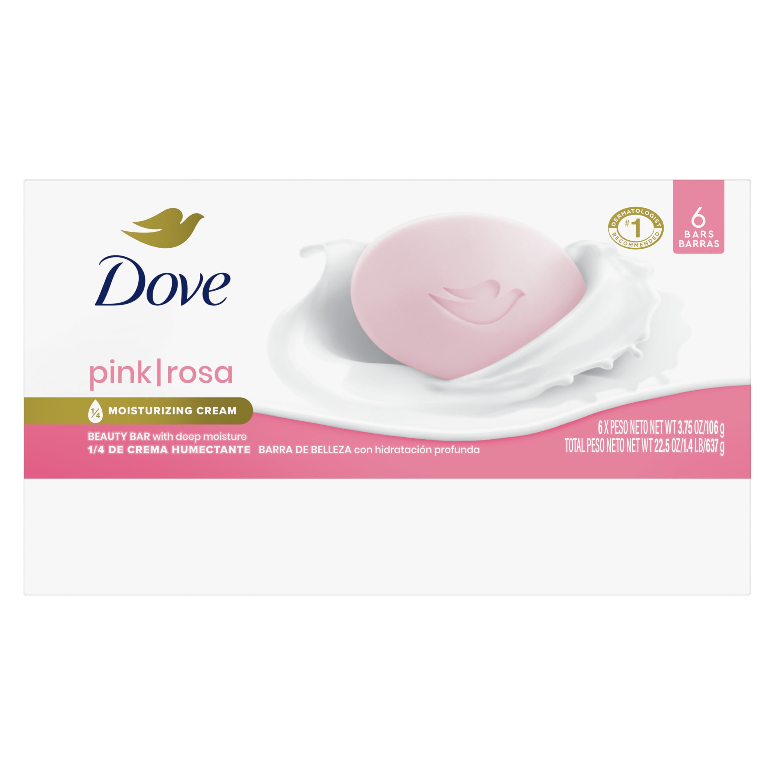 Dove Beauty Bar Soap Pink Rosa, 6 Bars for Soft, Smooth Skin, Cleans & Moisturizes 3.75 oz