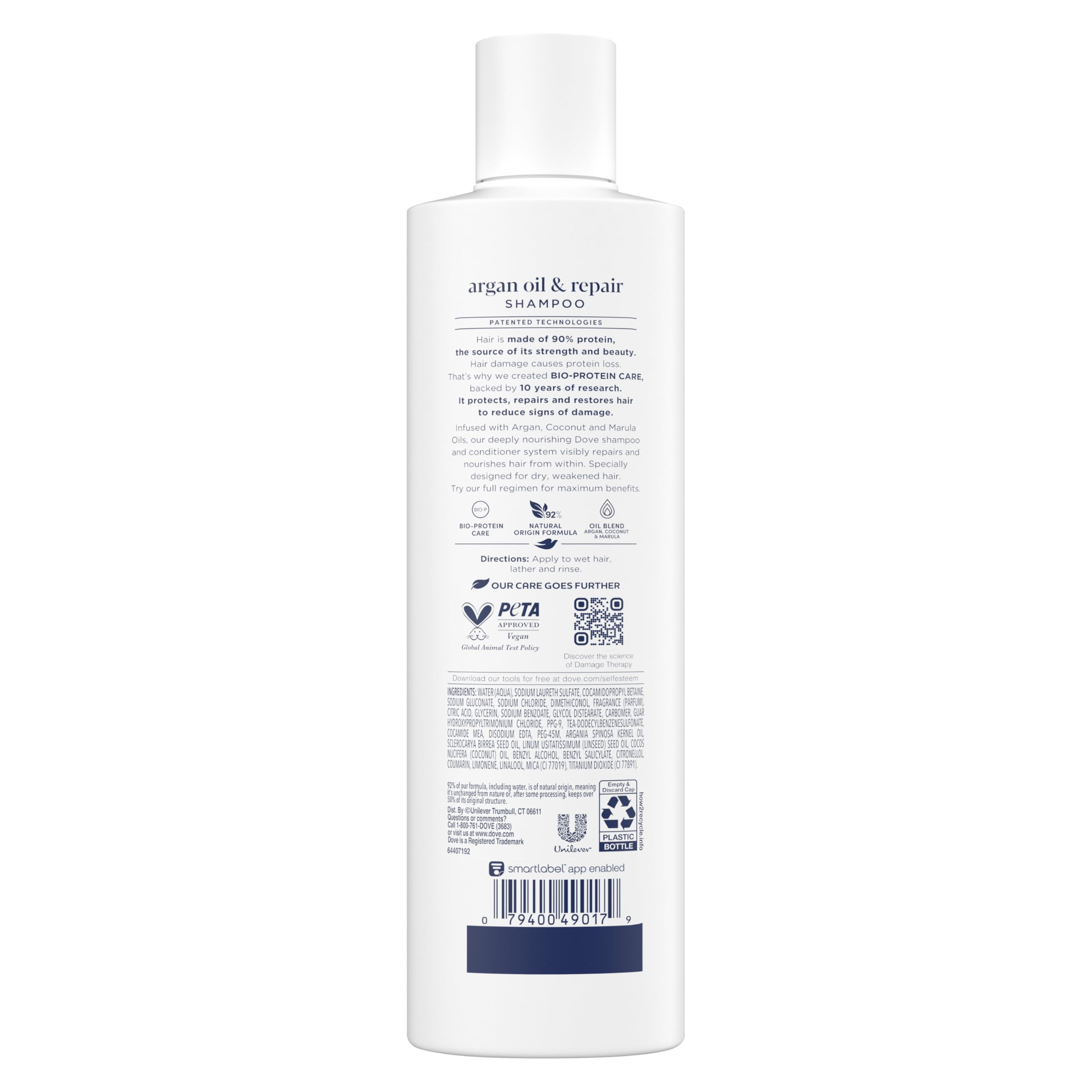 Dove Shampoo Argan Oil & Repair for Fine Hair with Bio-Protein Care Technology and Argan Oil Blend 12 Fl Oz