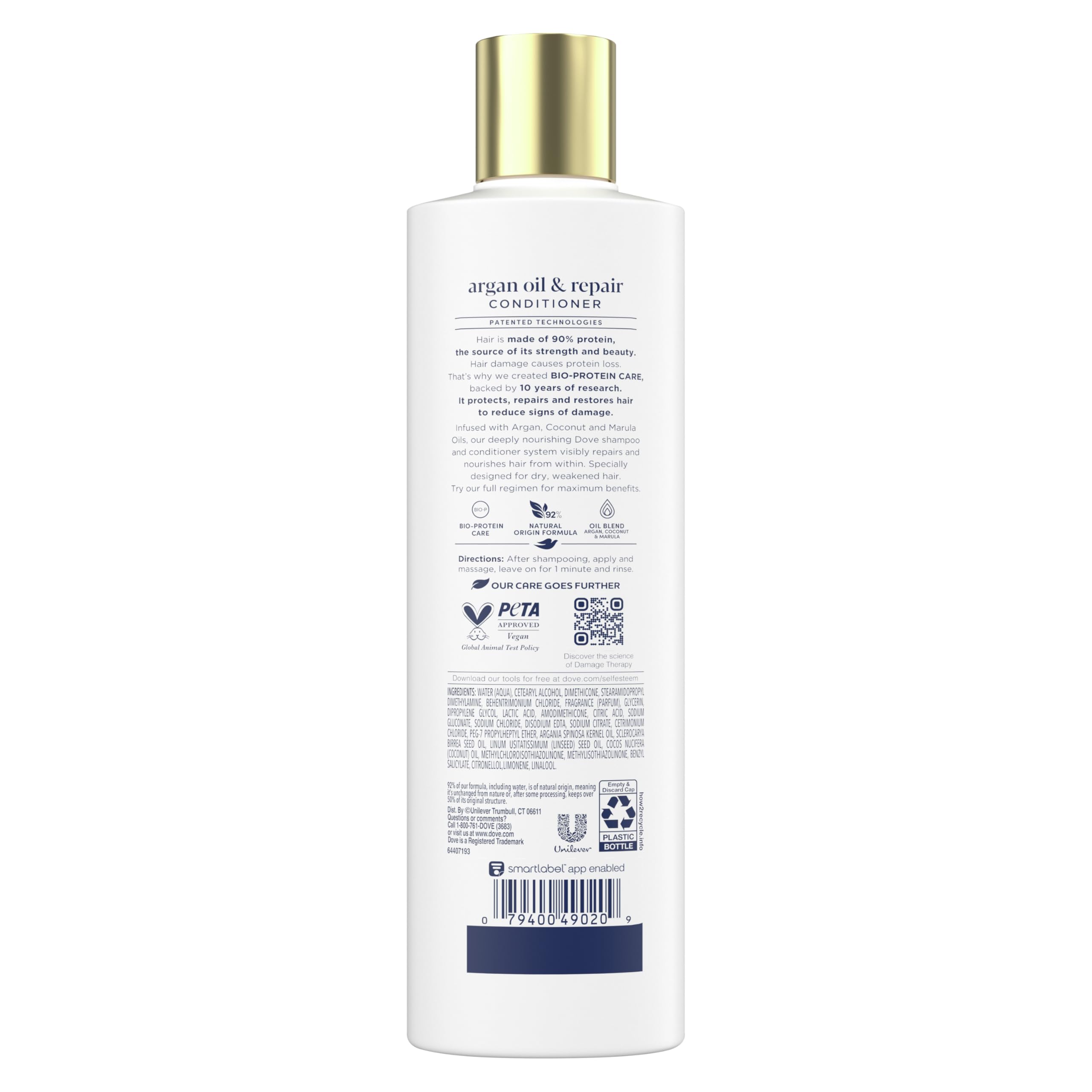 Dove Conditioner Argan Oil & Repair for Fine Hair with Bio-Protein Care Technology and Argan Oil Blend 12 Fl Oz