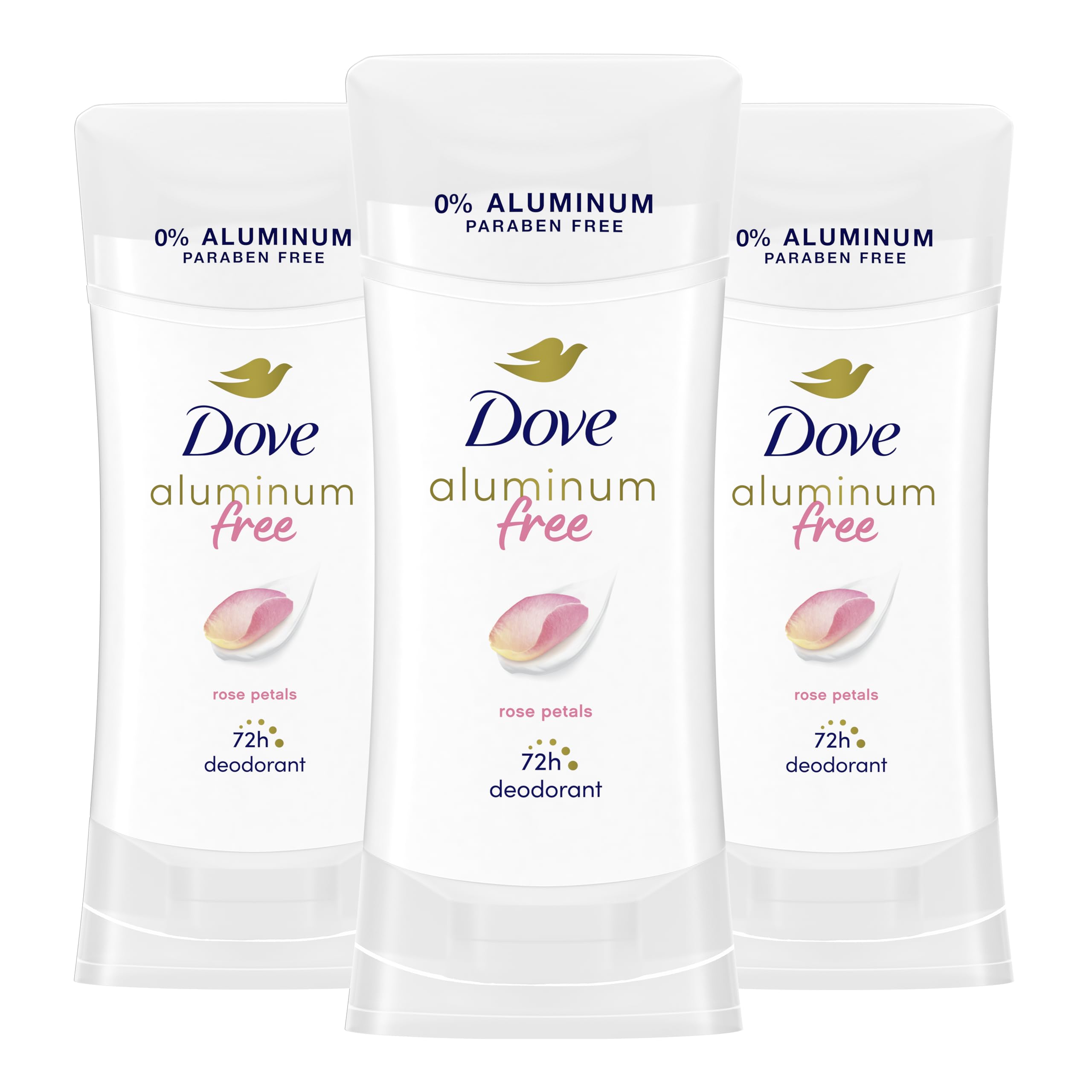 Dove Aluminum Free Deodorant for Women 3 Count Rose Petals 72 hour odor protection 2.6 oz