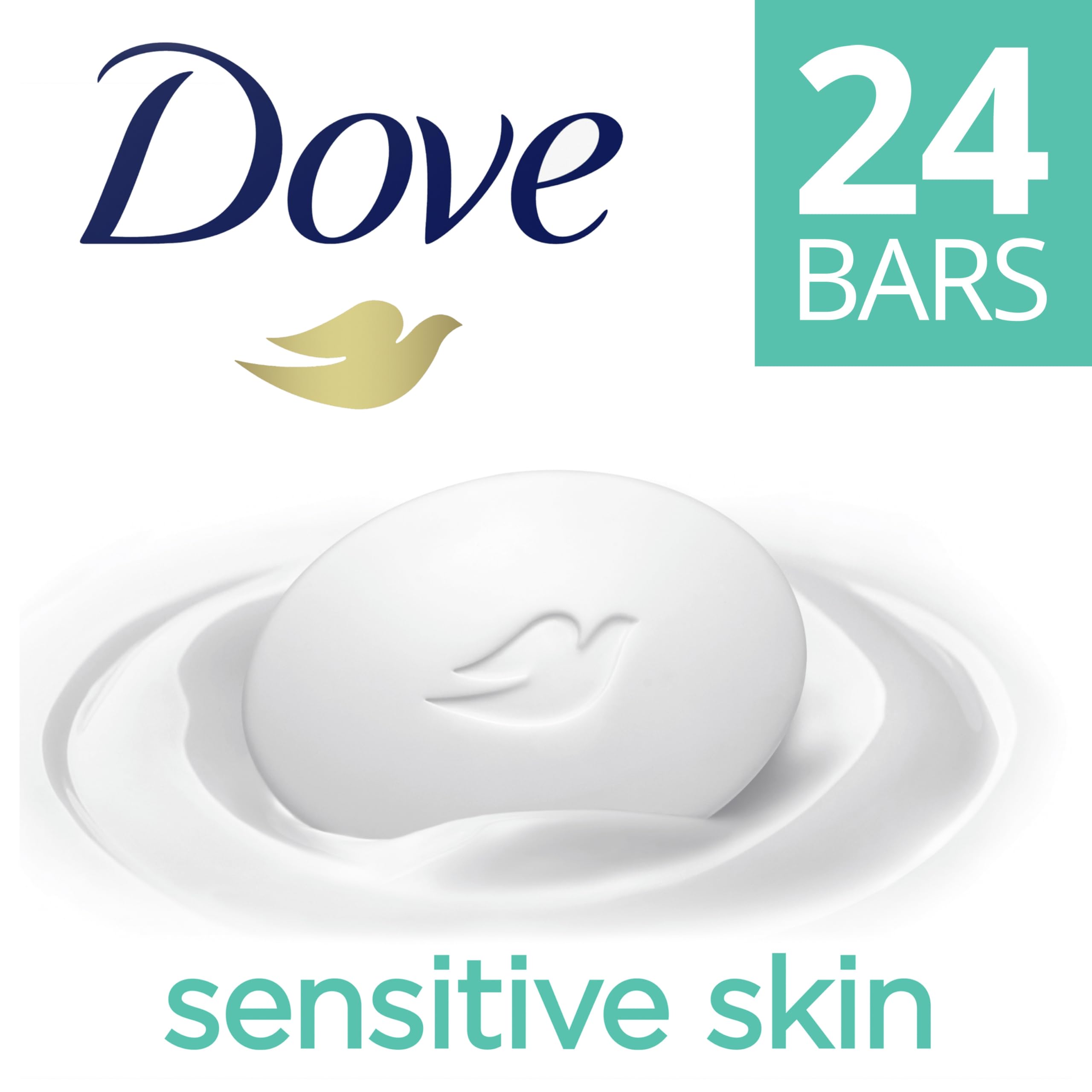 Dove Beauty Bar Soap Sensitive, 24 Bars for Sensitive Skin, Fragrance Free and Hypoallergenic 3.75 oz