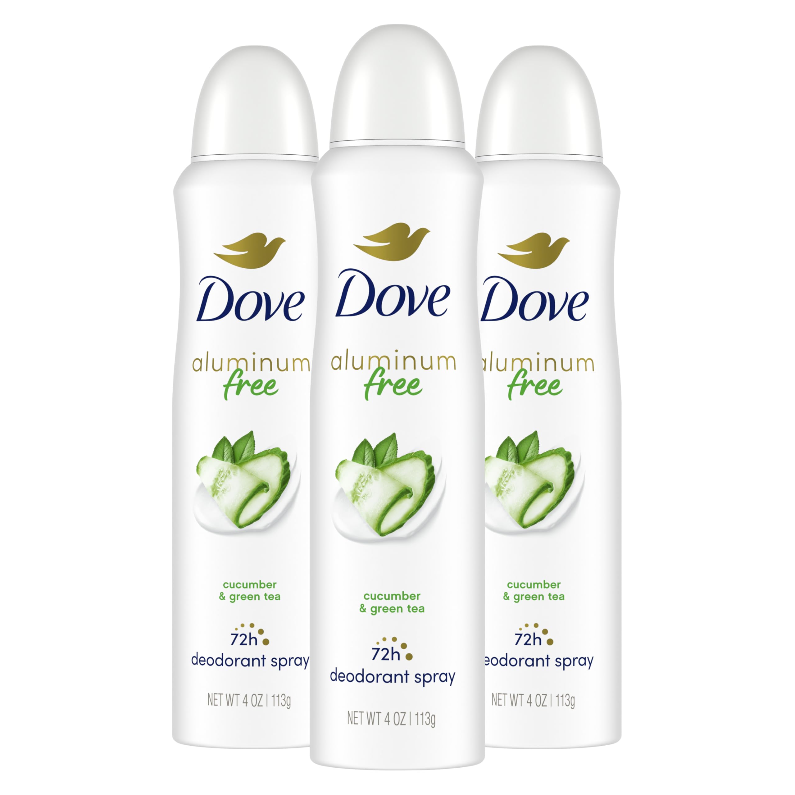 Dove Aluminum Free Deodorant Spray for Women 3 Count Cucumber & Green Tea 72 hour odor protection 4 oz