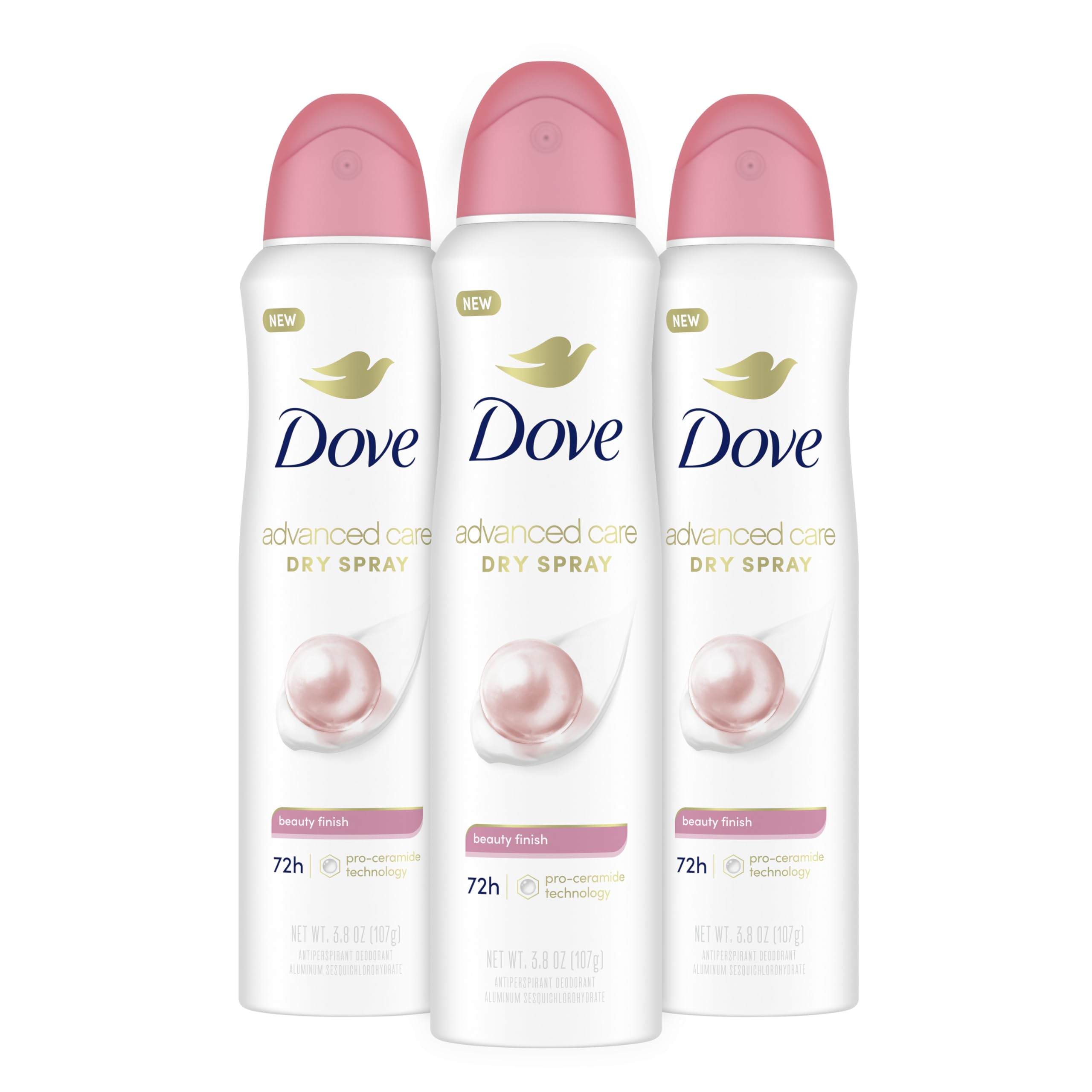 Dove Advanced Care Antiperspirant Deodorant Spray Beauty Finish 3 Count To help skin barrier repair after shaving by boosting skin's ceramide levels 72-hour for Soft Underarms 3.8 oz