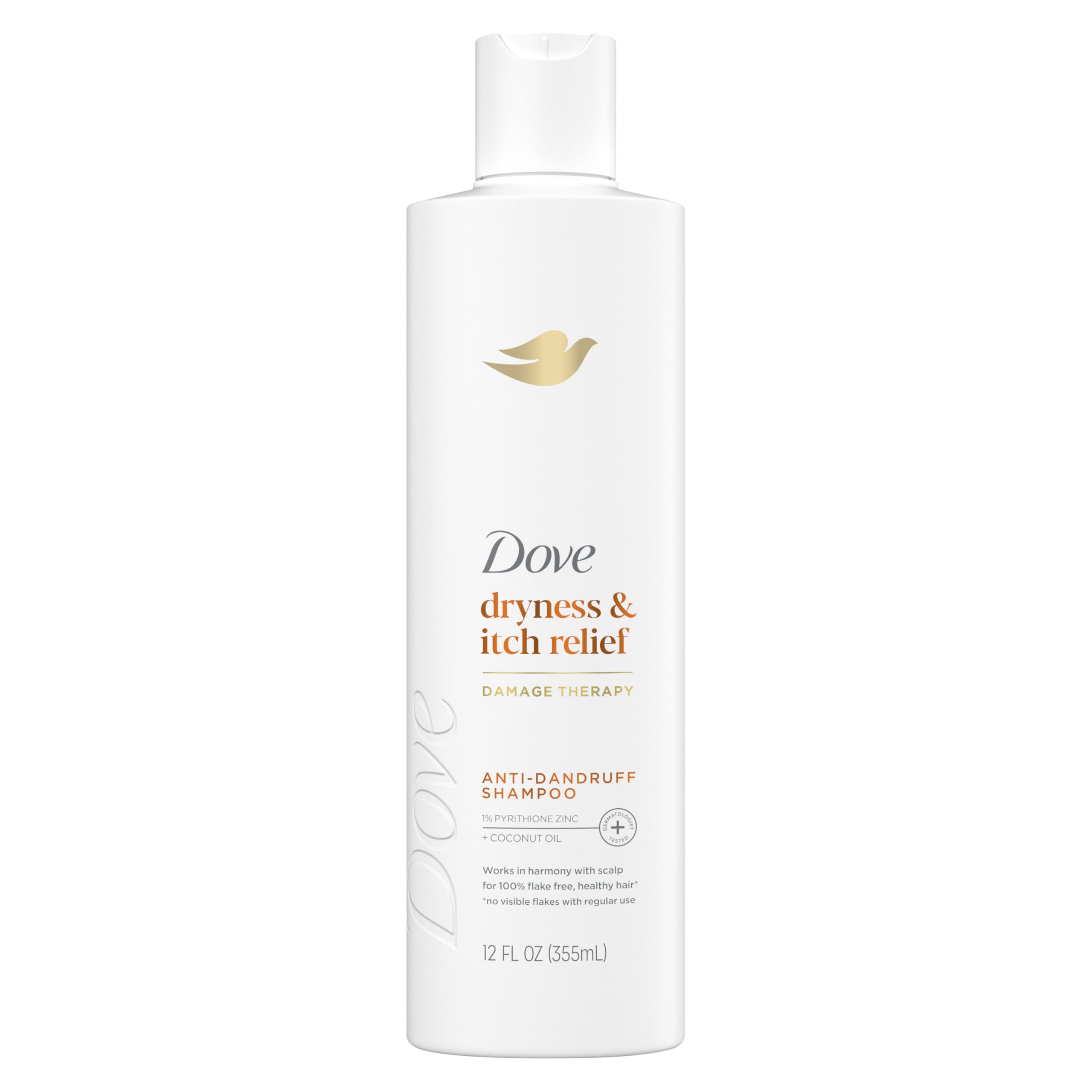 Dove Damage Therapy Derma Shampoo Dryness + Itch for Flaky Scalp with Pyrithione Zinc and Coconut Oil 12 Fl Oz