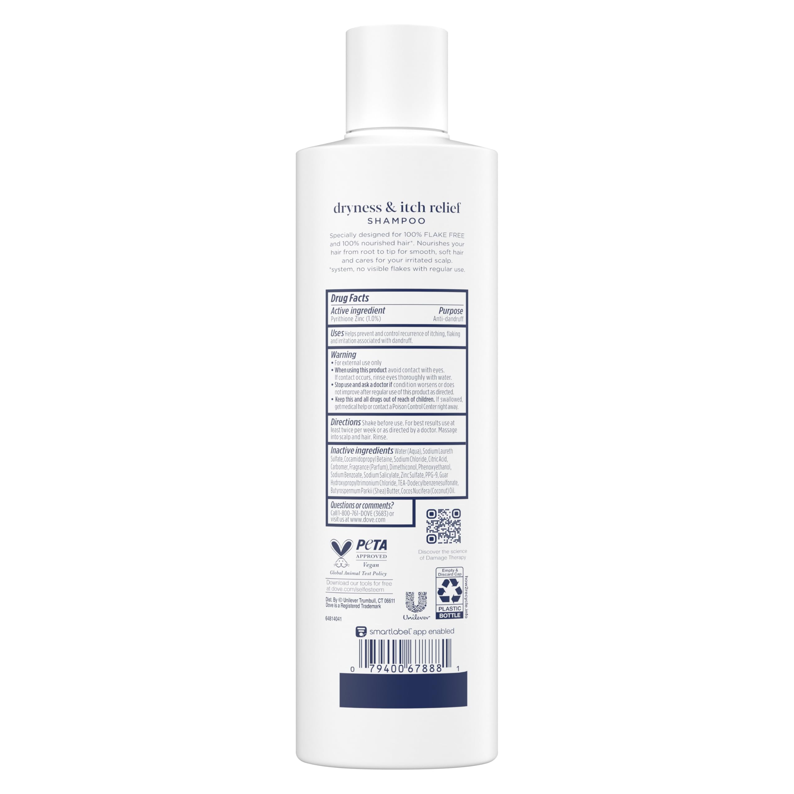 Dove Damage Therapy Derma Shampoo Dryness + Itch for Flaky Scalp with Pyrithione Zinc and Coconut Oil 12 Fl Oz