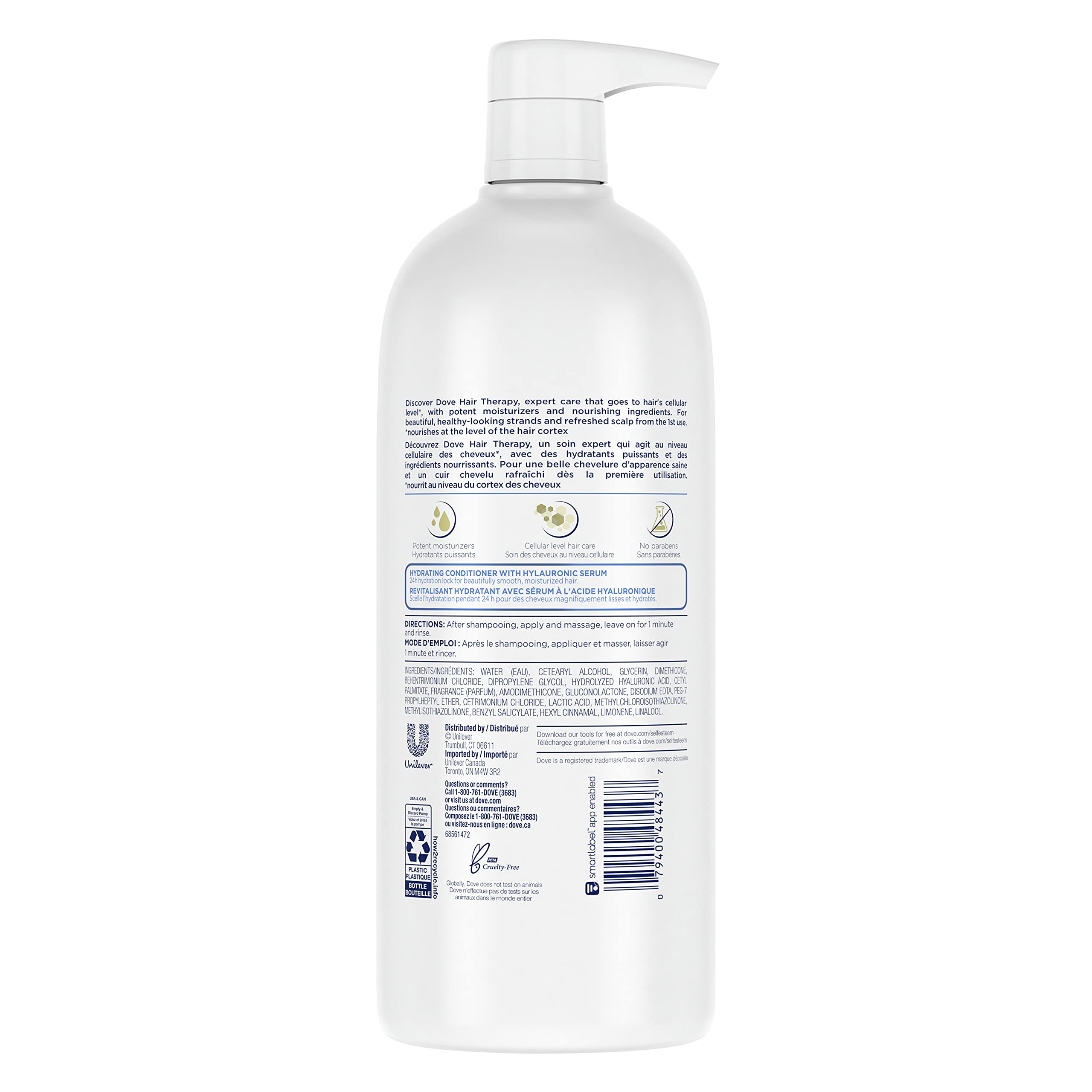 Dove Conditioner Hydration Spa for Dry Hair Hair Conditioner with Hyaluronic Serum 33.8 oz
