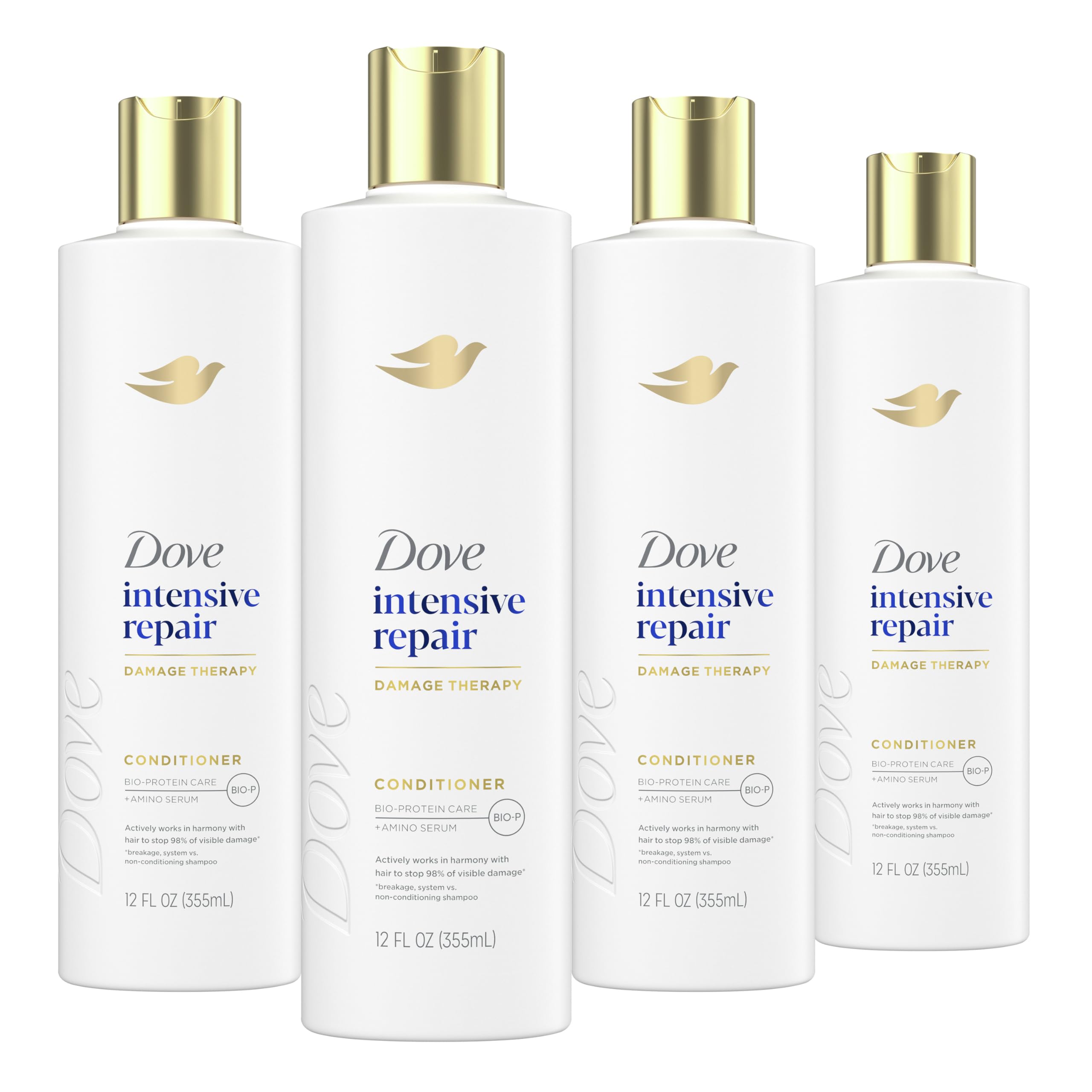 Dove Conditioner Intensive Repair 4 count for Damaged Hair Bio-Protein Care Technology and Amino Serum 12 oz
