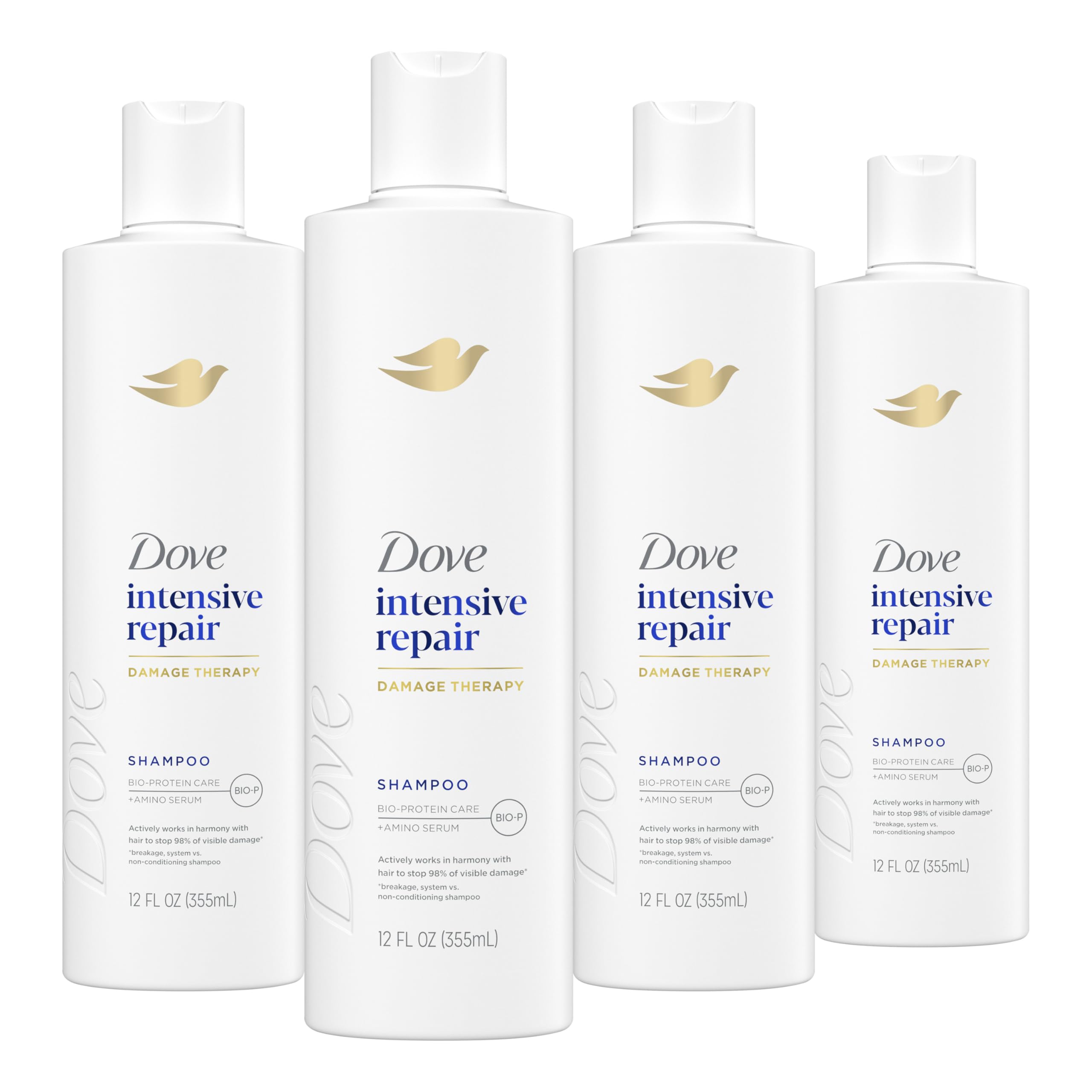 Dove Shampoo 4 count Intensive Repair for Damaged Hair with Bio-Protein Care Technology and Amino Serum 12 Fl Oz
