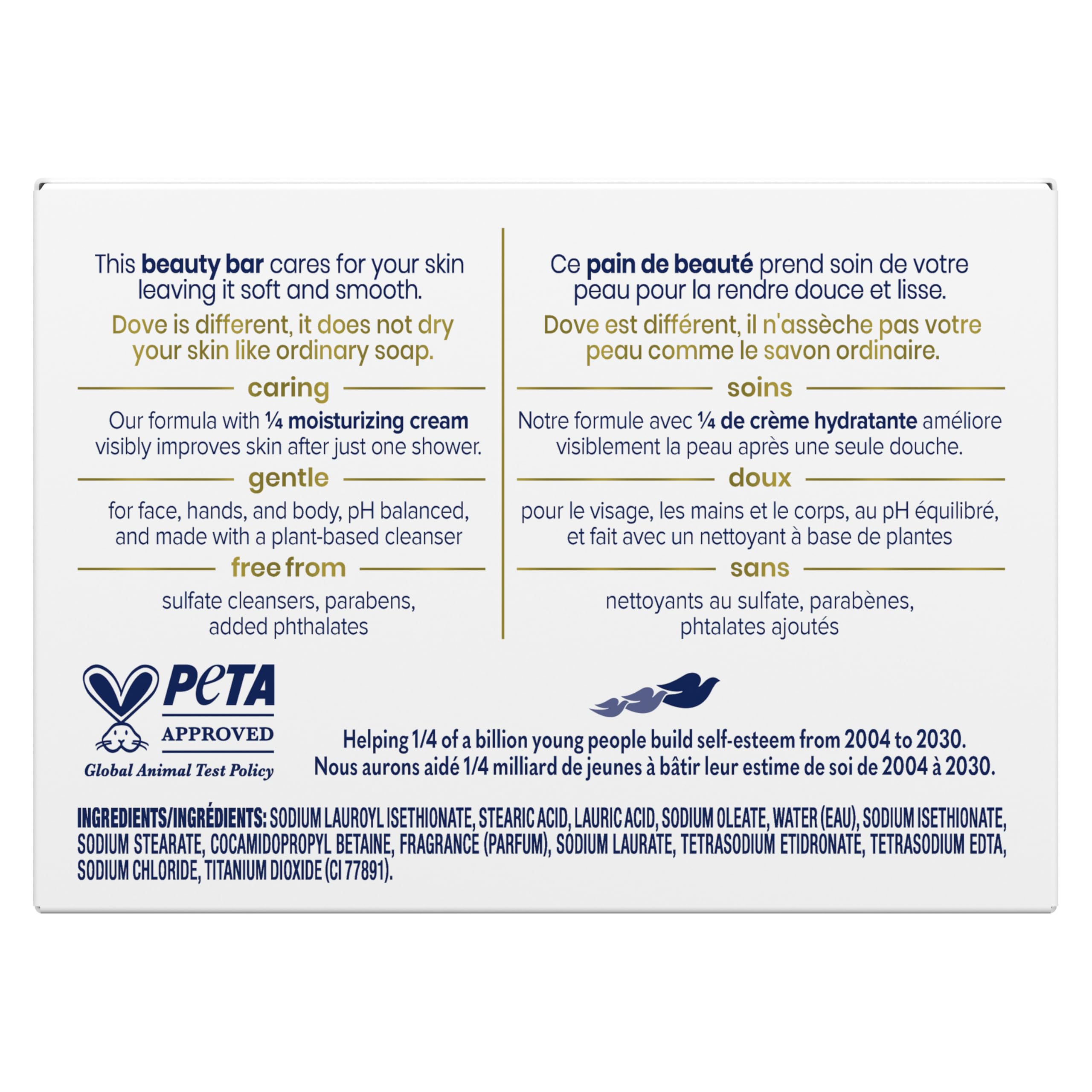 Dove Beauty Bar Soap Original, Pack of 36 for Soft, Smooth Skin, with 1/4 Moisturizing Cream 2.6 oz