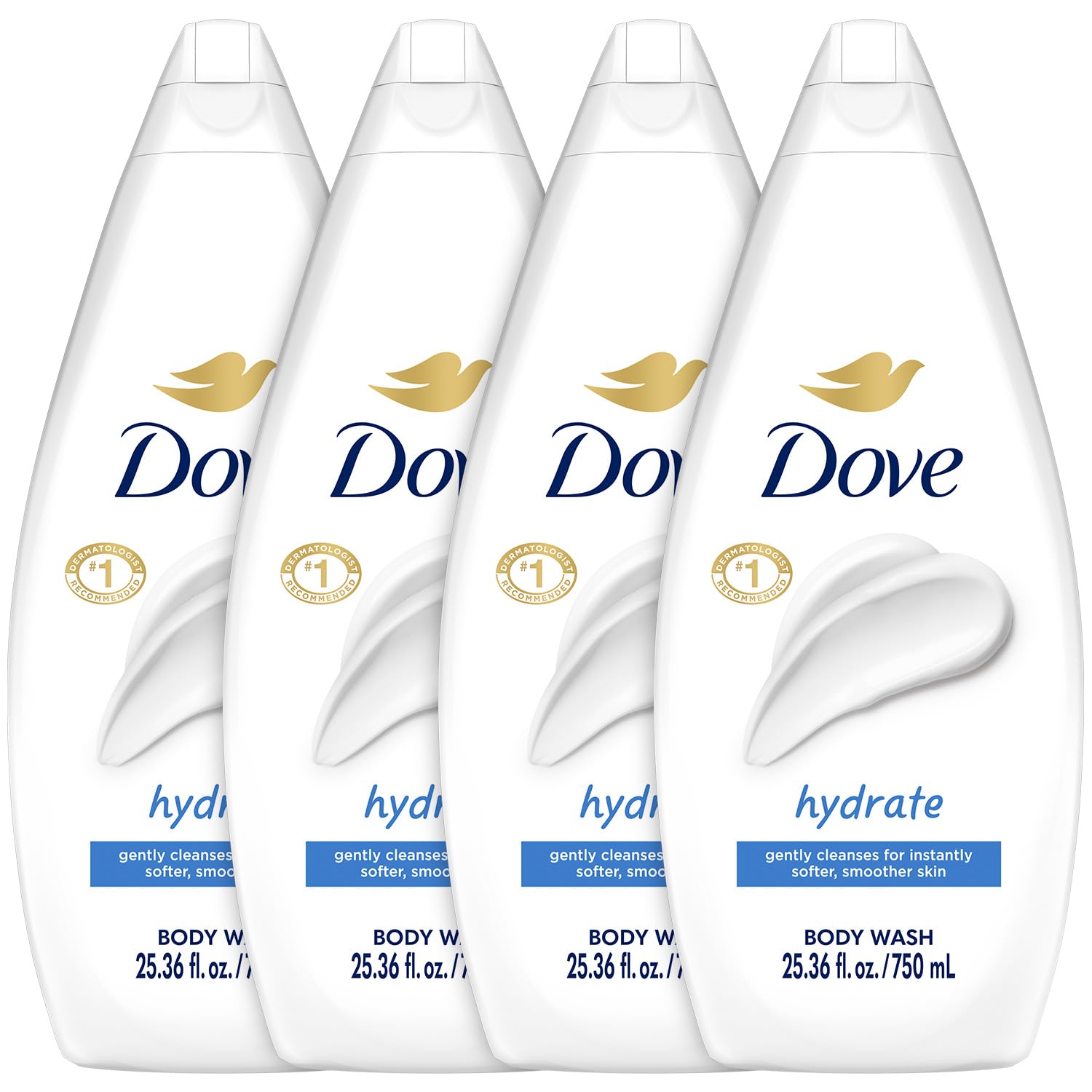Dove Body Wash Hydrate 4-Pack – Moisturizing Cleanser for Smooth, Soft Skin, 25.3 Oz Ea