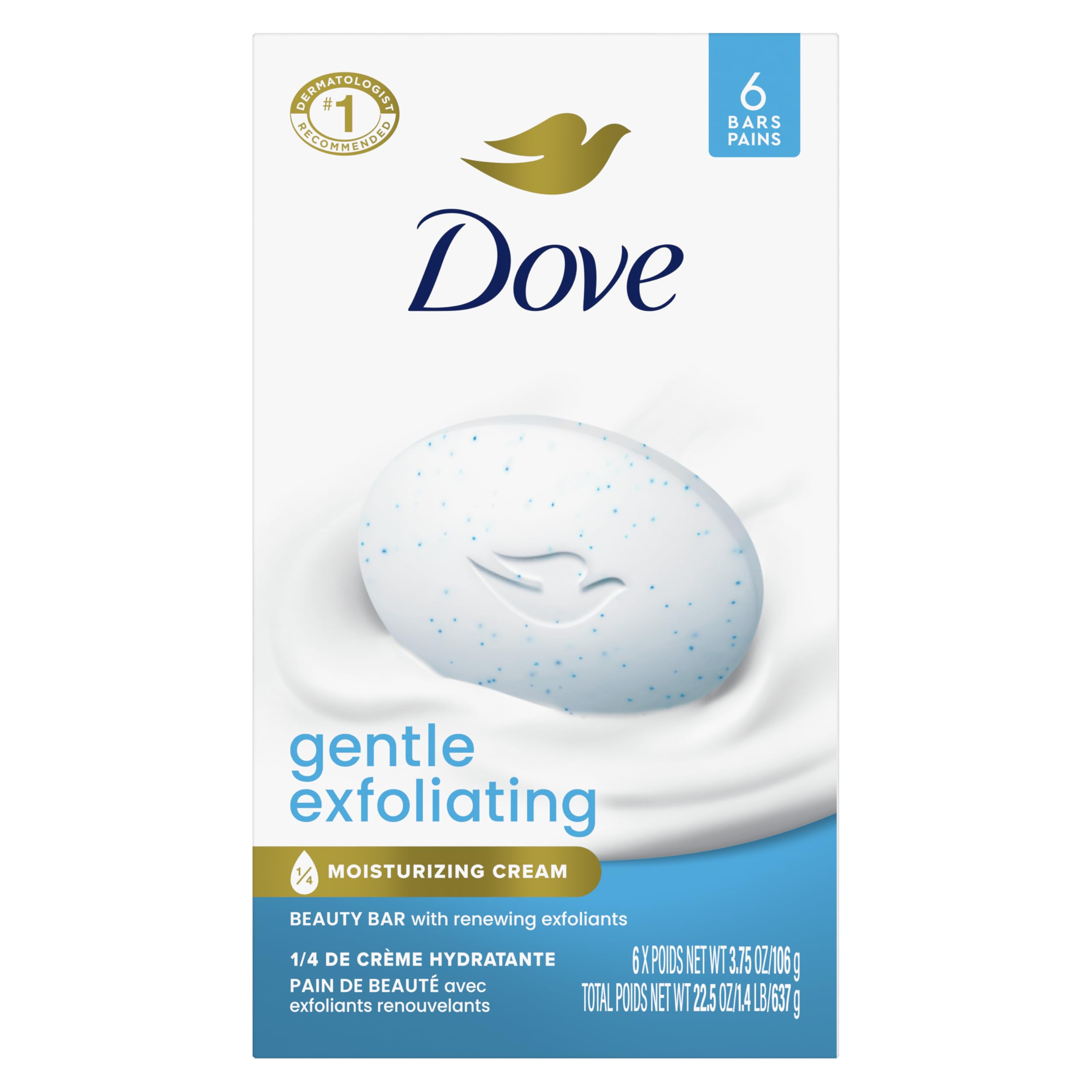 Dove Beauty Bar Gentle Exfoliating With Mild Cleanser 6 Bars More Moisturizing Than Bar Soap For Softer And Smoother Skin 3.75 oz