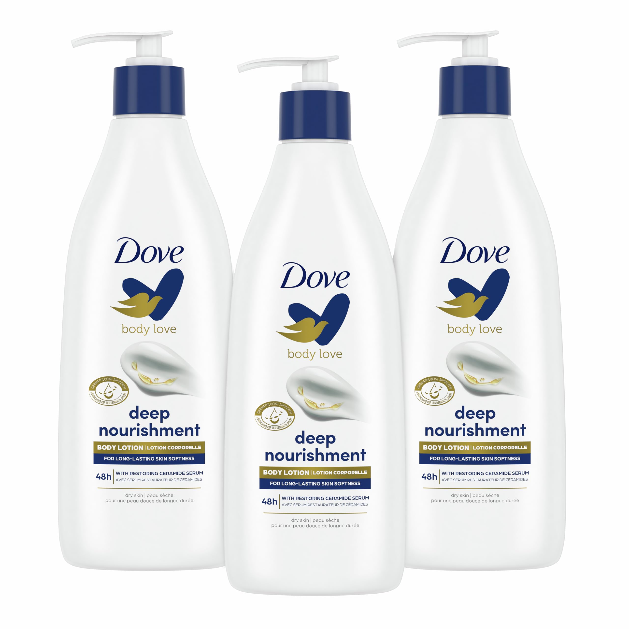 Dove Body Love Moisturizing Body Lotion Intense Care Pack of 3 for Rough or Dry Skin Softens and Smoothes 13.5oz
