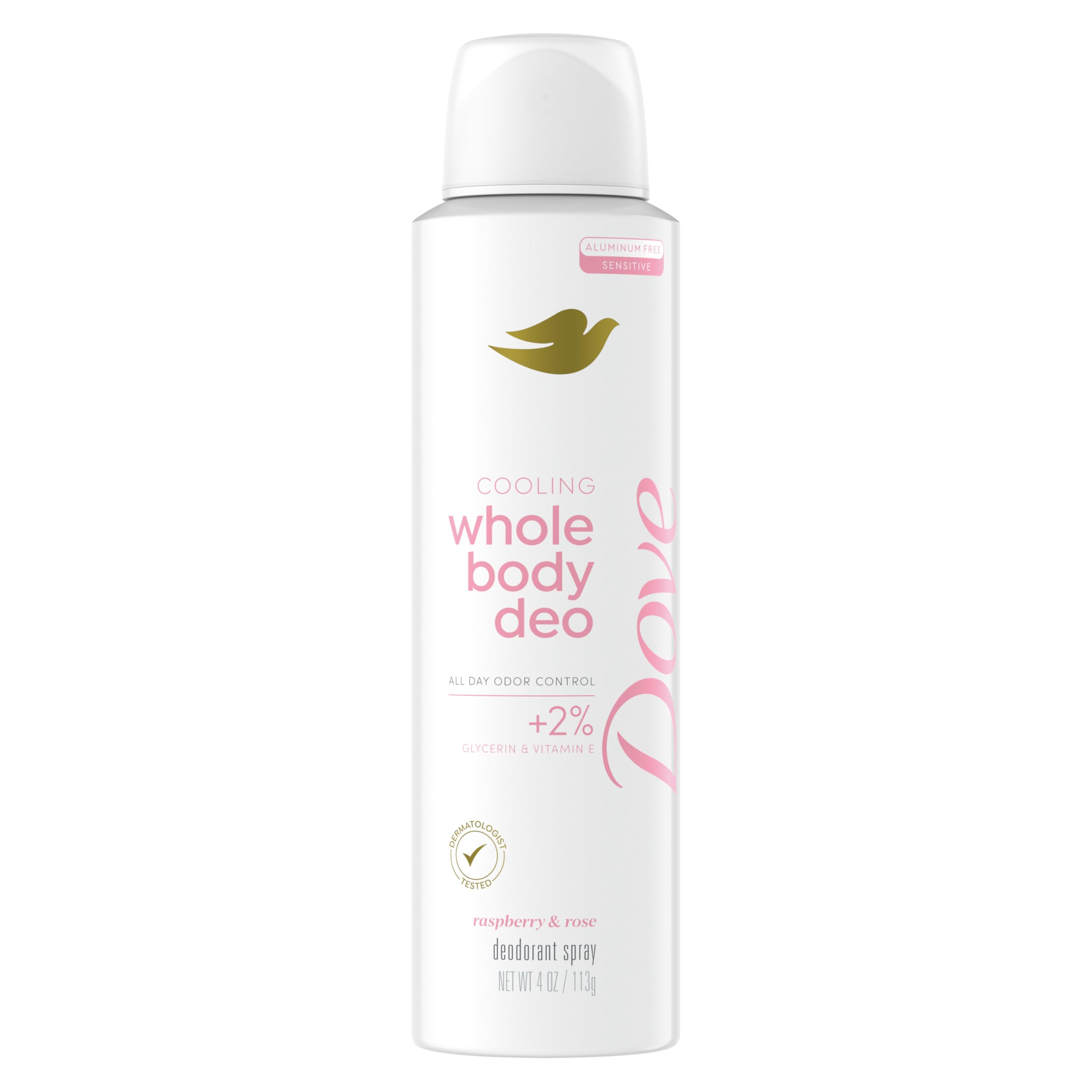 Dove Whole Body Deodorant Cooling Spray Raspberry & Rose Aluminum Free 4oz
