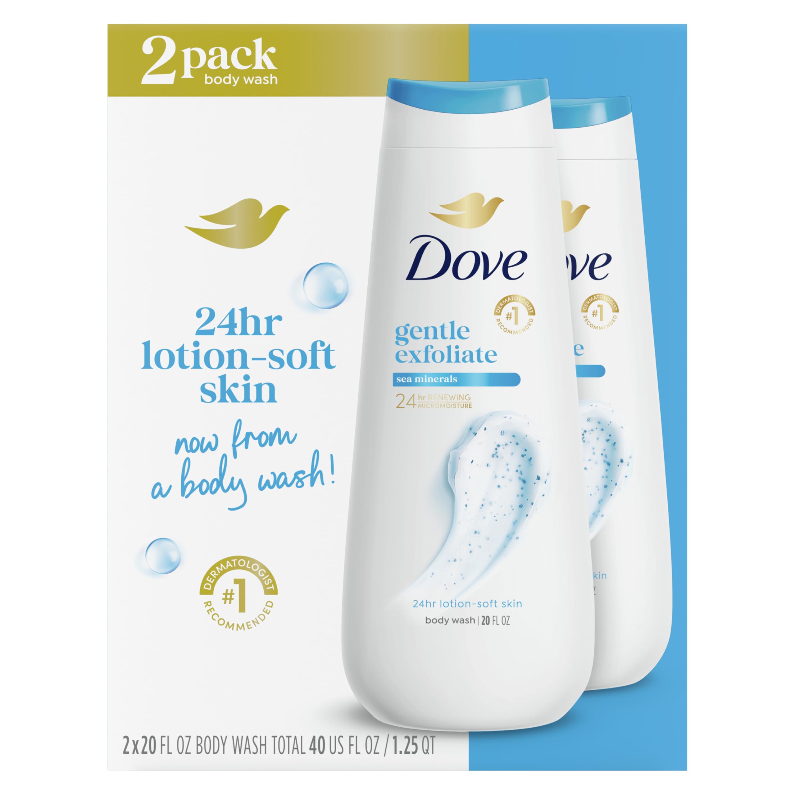 Dove Body Wash 2 Count Gentle Exfoliating With Sea Minerals Instantly Reveals Visibly Smoother Skin Cleanser That Effectively Washes Away Bacteria While Nourishing Your Skin 20 oz