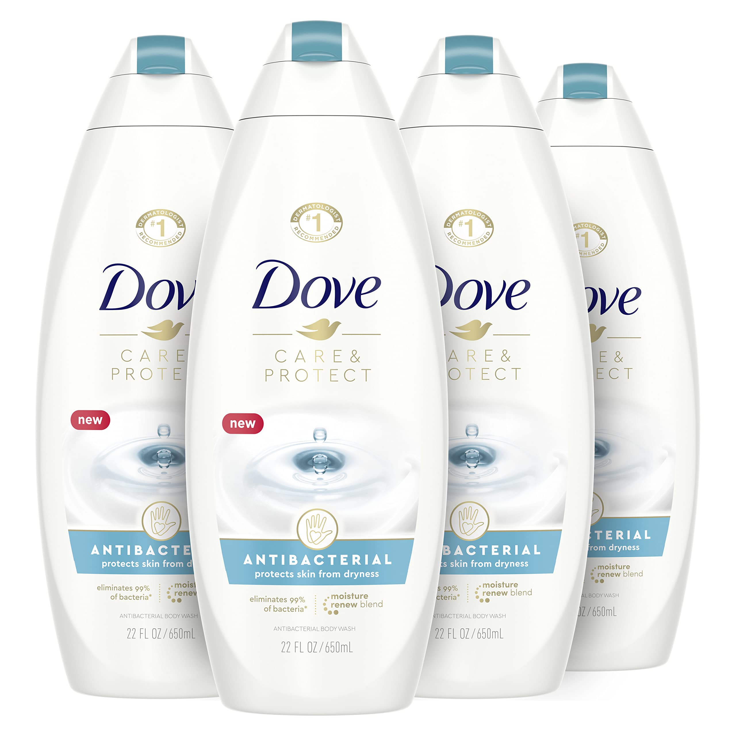 Dove Body Wash For All Skin Types Antibacterial Body Wash Protects from Dryness, 22 Fl Oz (Pack of 4)