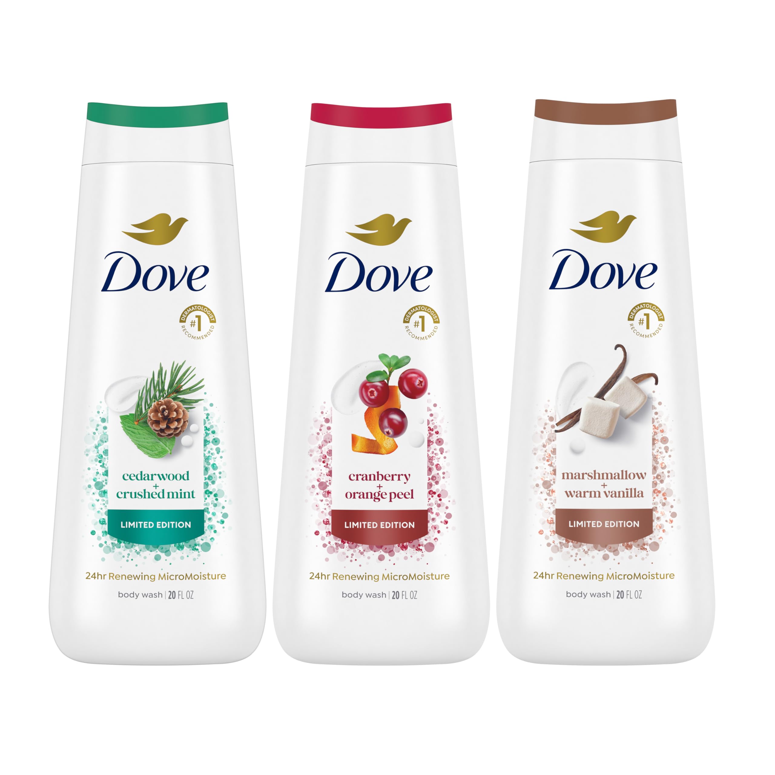 Dove Body Wash 3 Count Mixed Pack for Renewed, Healthy-Looking Skin Gentle Skin Cleanser with 24hr Renewing MicroMoisture