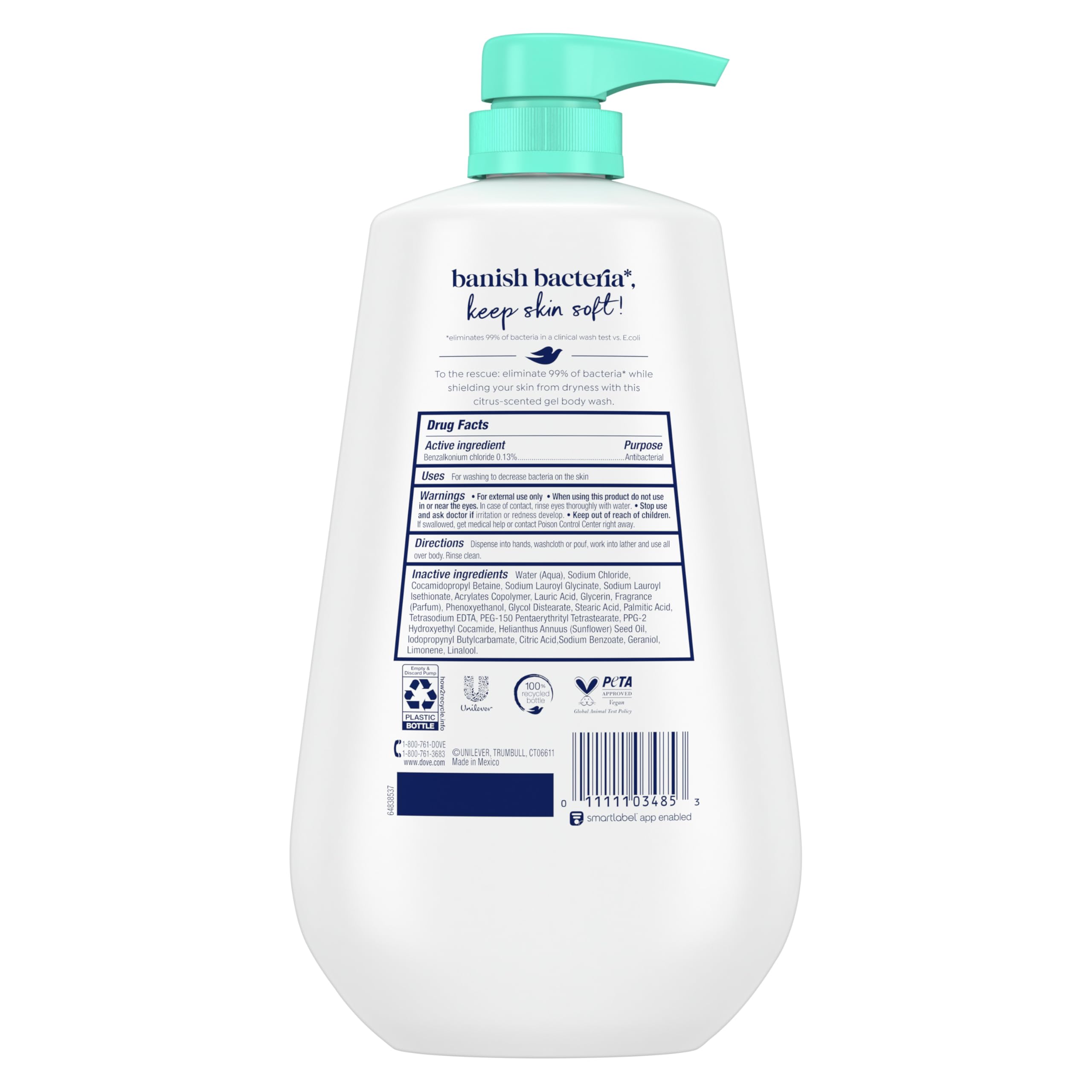 Dove Body Wash with Pump Antibacterial For All Skin Types Protects from Dryness 30.6 oz