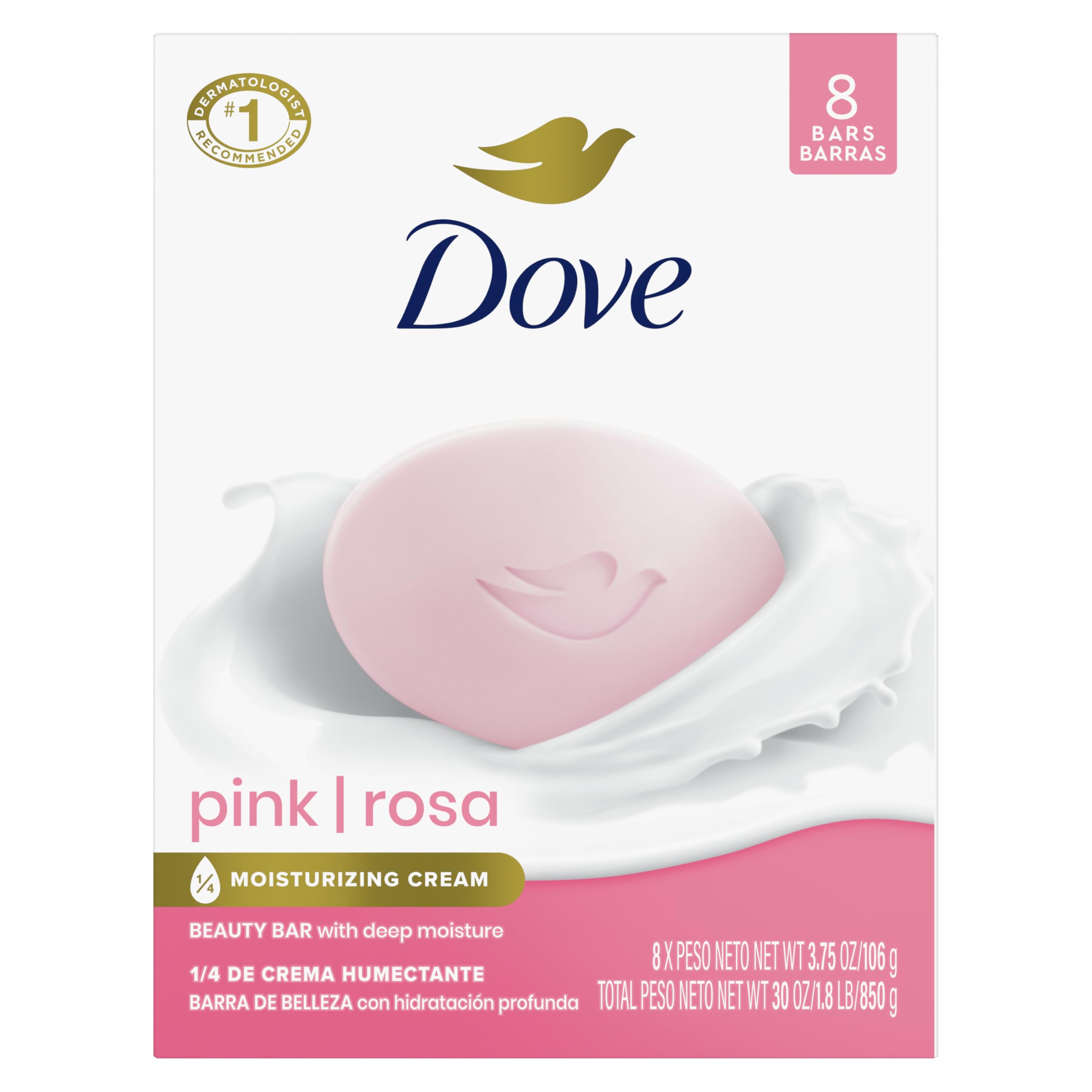 Dove Beauty Bar Soap Pink Rosa, 8 Bars for Soft, Smooth Skin, Cleans & Moisturizes 3.75 oz