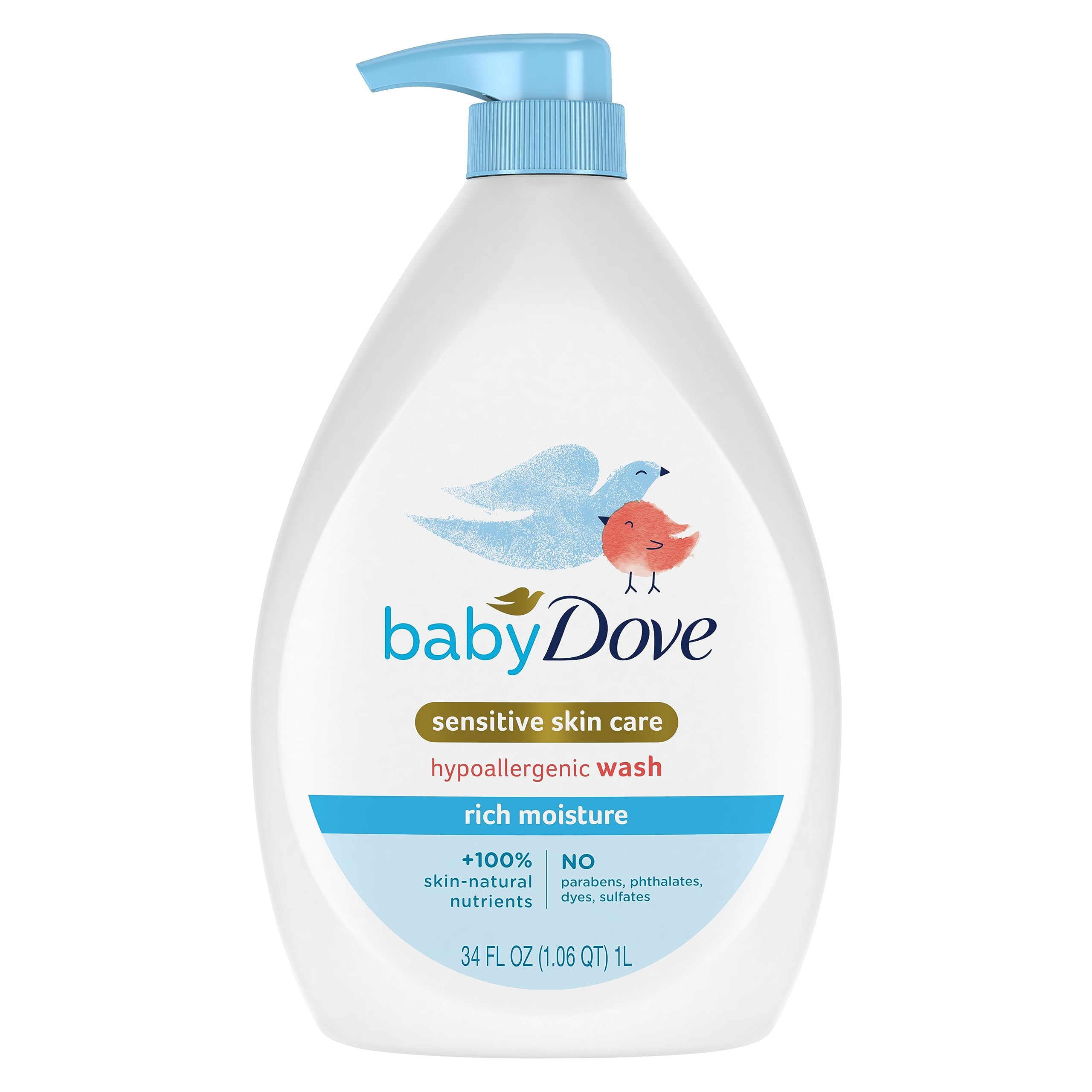 Baby Dove Sensitive Skin Hydrating Body Wash | Tear-Free & Hypoallergenic | Pediatrician Tested | 34oz