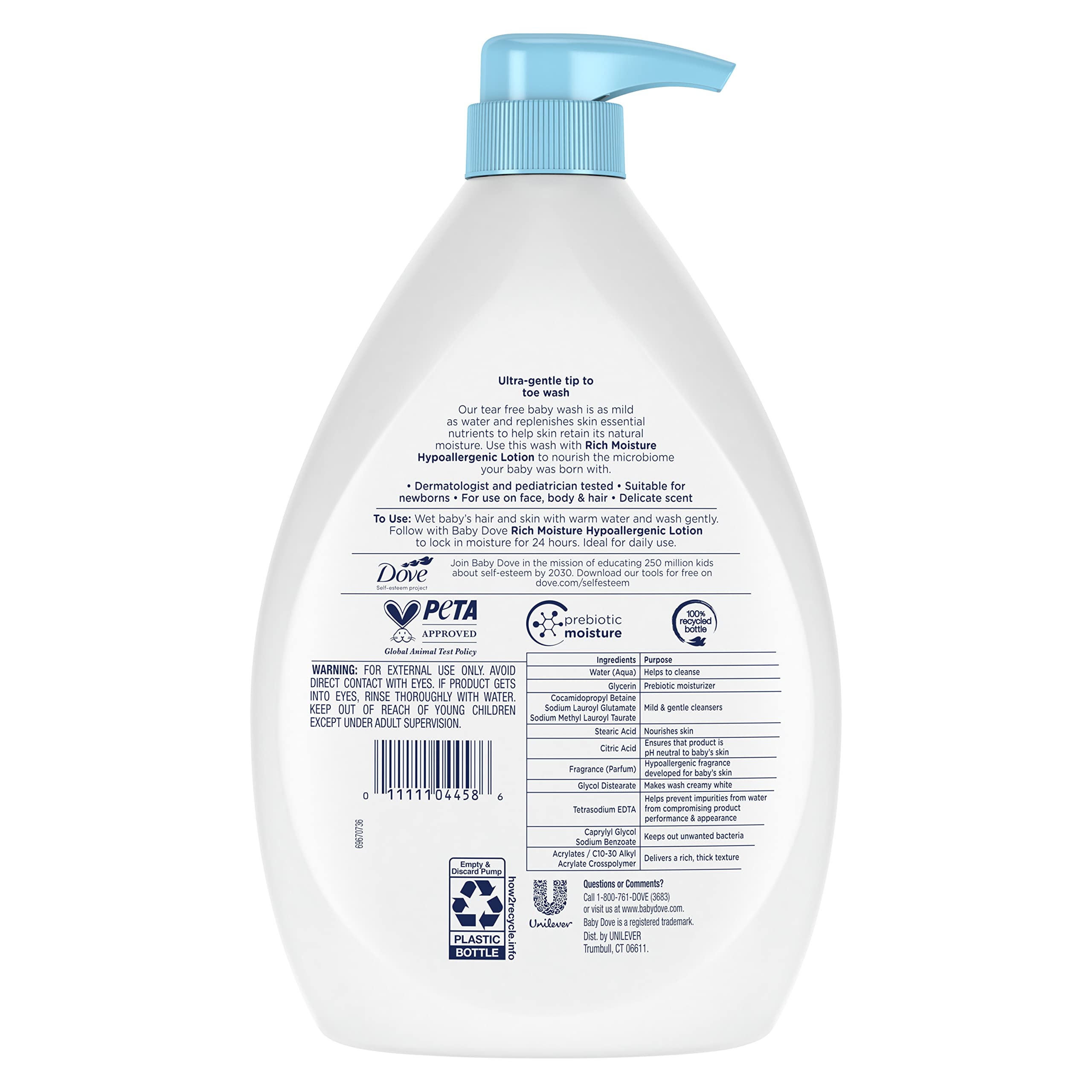 Baby Dove Sensitive Skin Hydrating Body Wash | Tear-Free & Hypoallergenic | Pediatrician Tested | 34oz