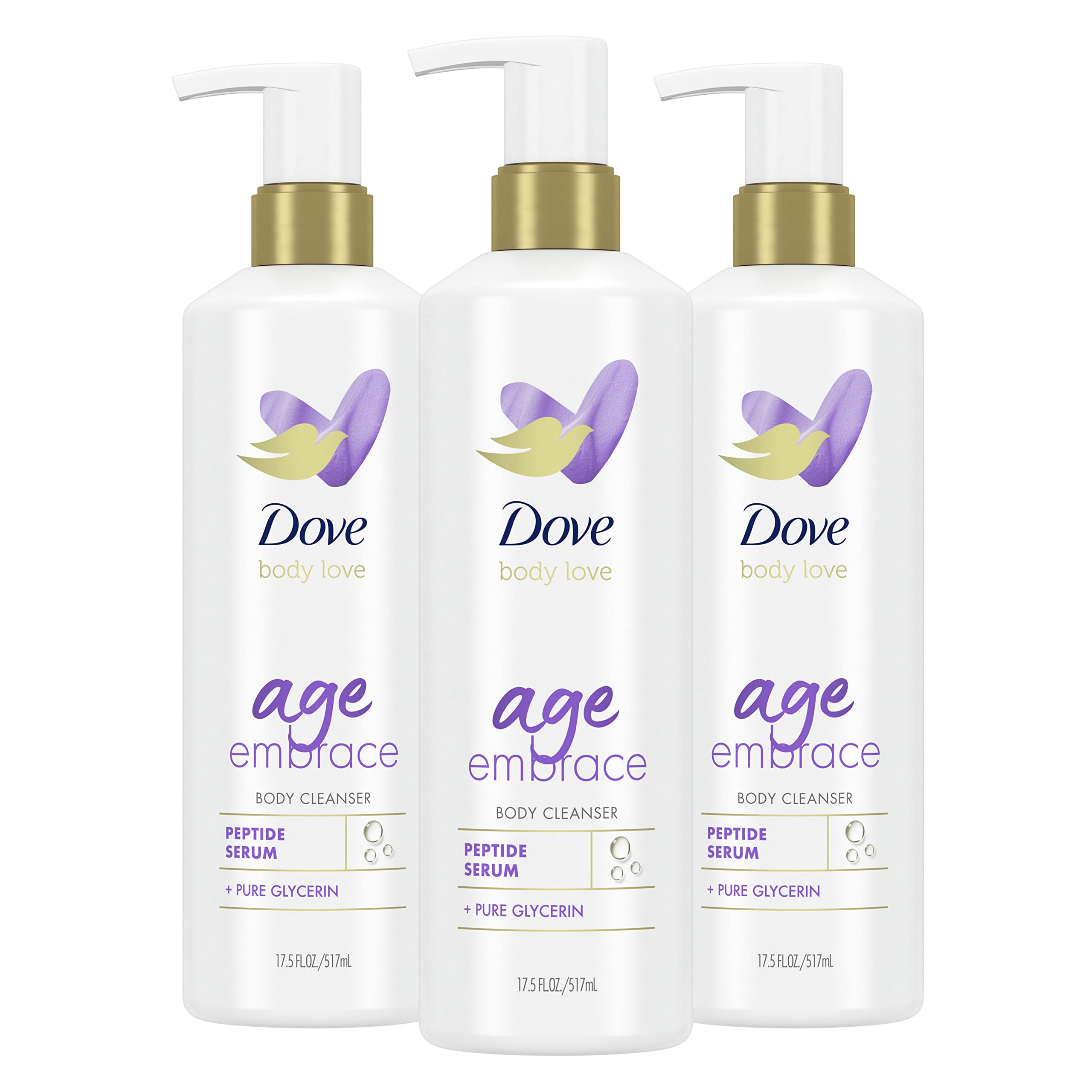 Dove Body Love Body Cleanser Age Embrace 3 Count For Maturing Skin Body Wash with Peptides and Pure Glycerin 17.5 fl oz