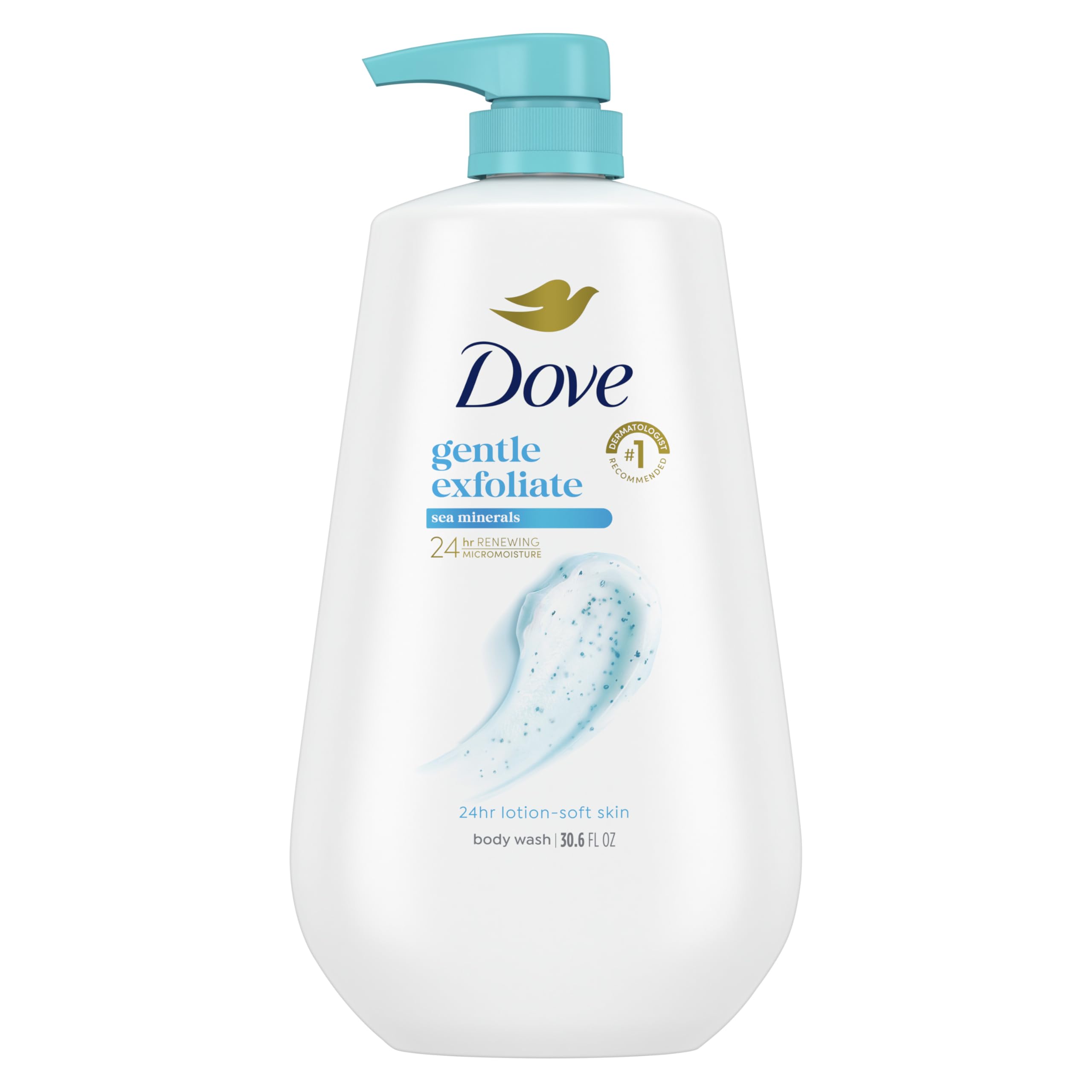 Dove Body Wash with Pump Gentle Exfoliate with Sea Minerals For 24hr Lotion-Soft Skin Moisturizing Skin Cleanser with No Sulfates No Parabens 30.6 oz