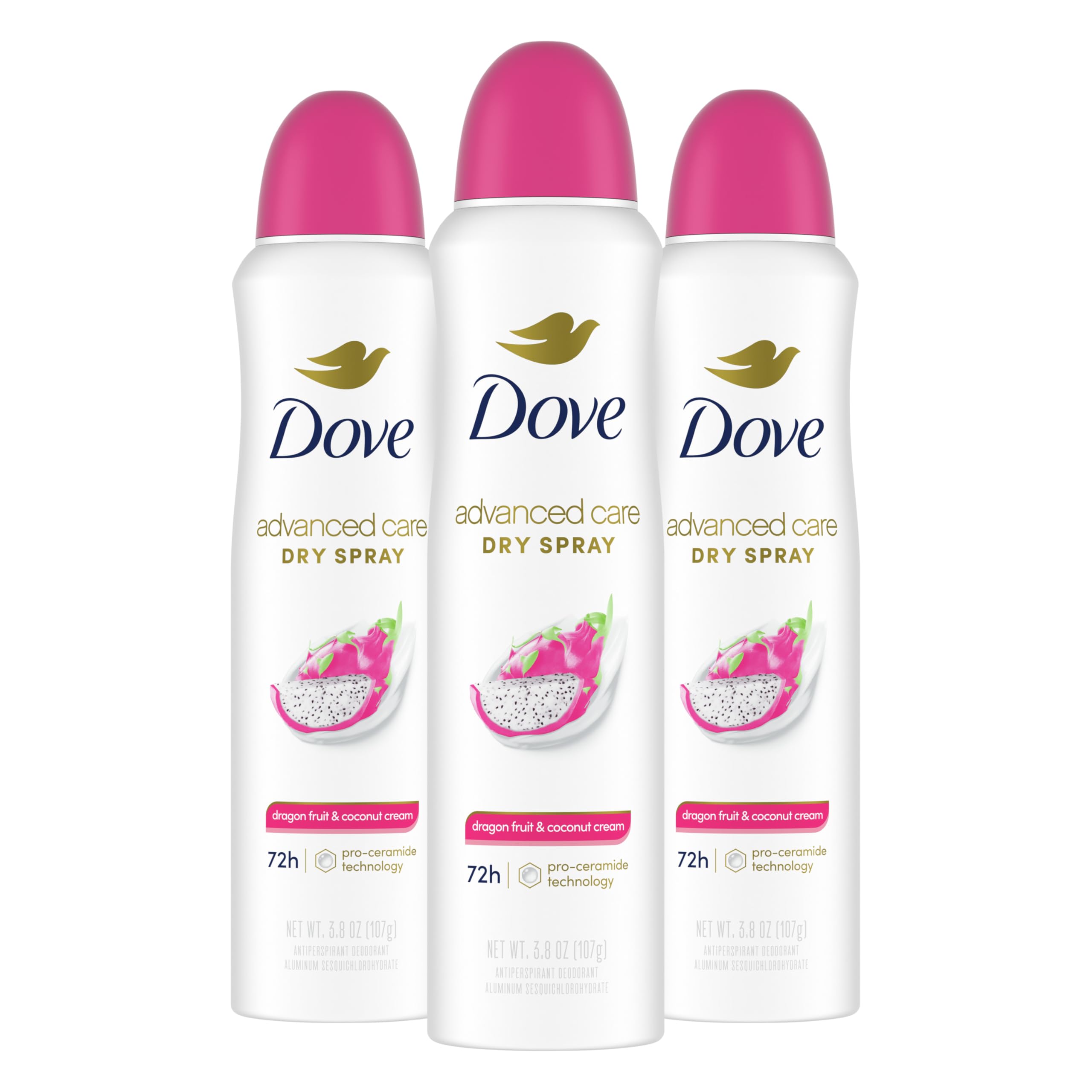 Dove Advanced Care Antiperspirant Deodorant Spray for Women 3 Pack Dragon Fruit & Coconut Cream 72 hour sweat and odor protection 3.8oz
