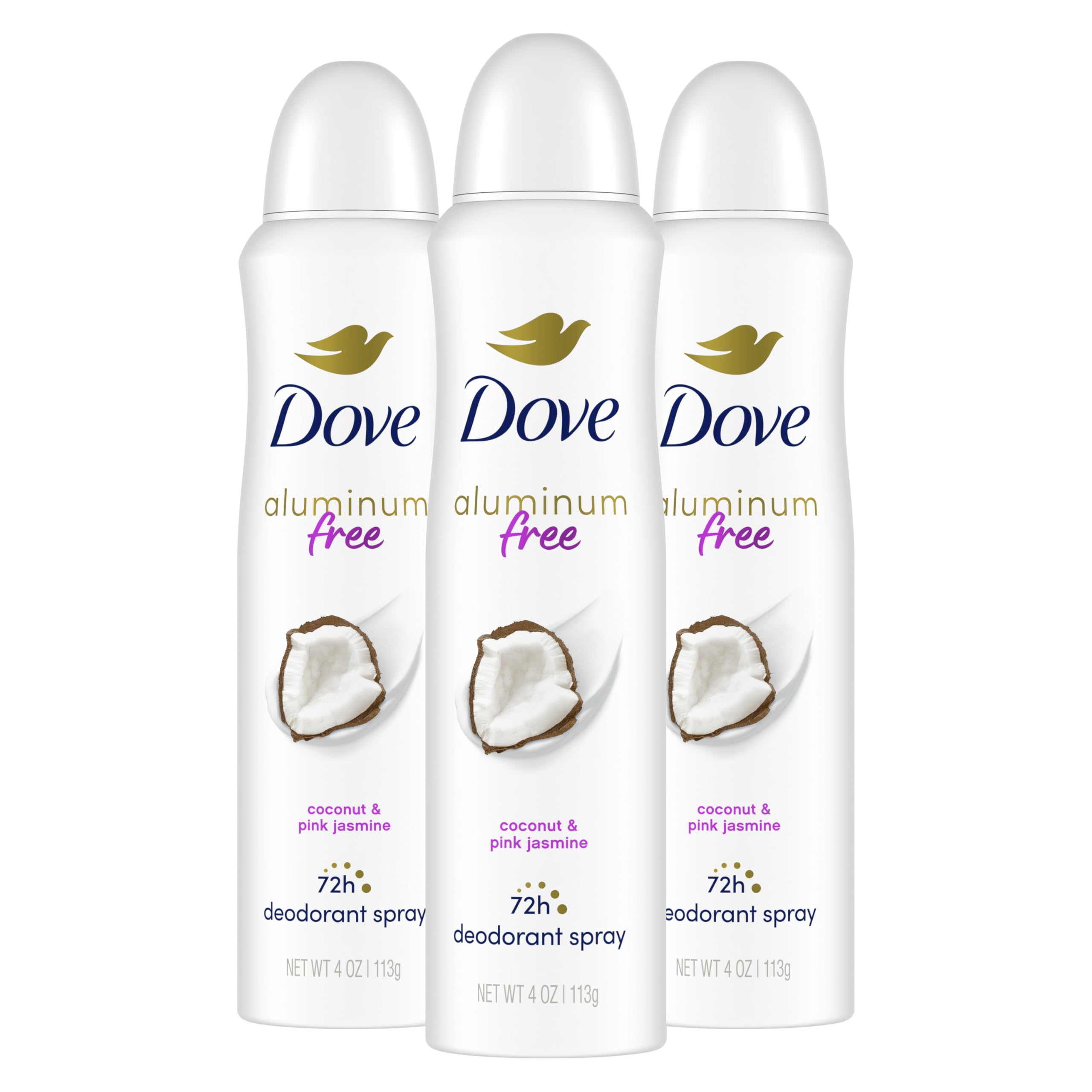 Dove Aluminum Free Deodorant Spray for Women 3 Count Coconut & Pink Jasmine 72 hour odor protection 4oz