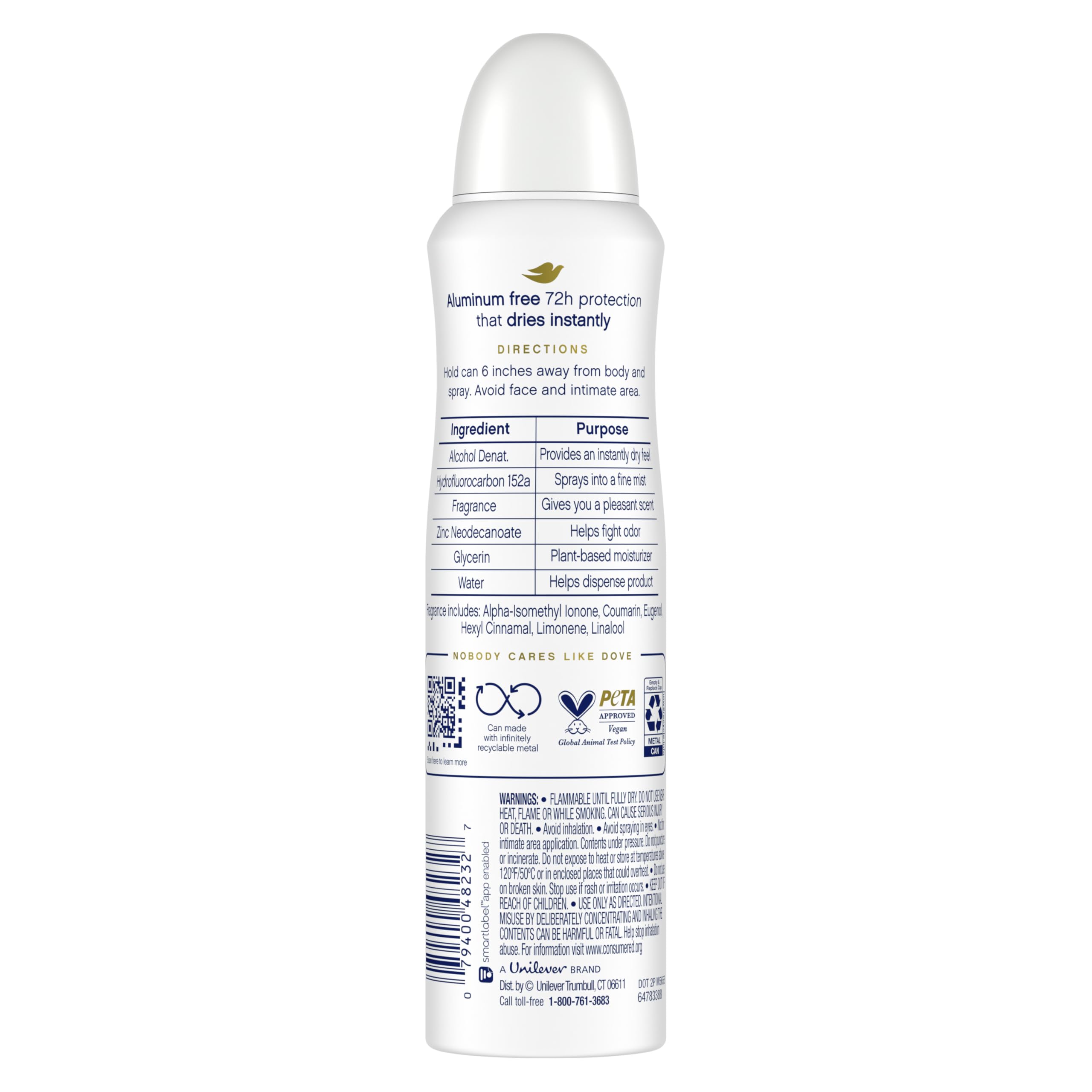 Dove Aluminum Free Deodorant Spray for Women 3 Count Coconut & Pink Jasmine 72 hour odor protection 4oz