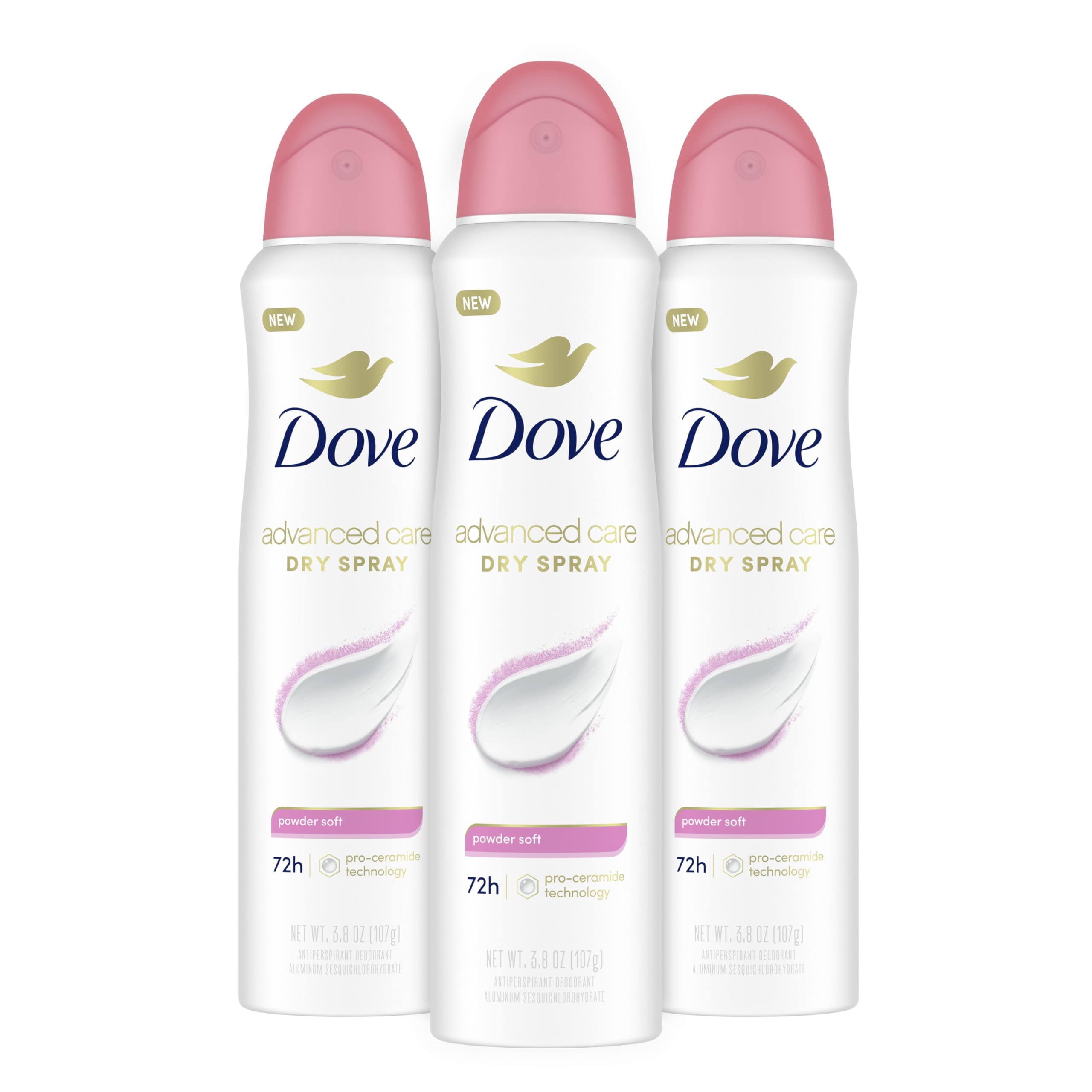 Dove Advanced Care Antiperspirant Deodorant Spray Powder Soft 3 Count to help skin barrier repair after shaving 72 hour antiperspirant deodorant for soft underarms with boosted ceramide levels 3.8 oz