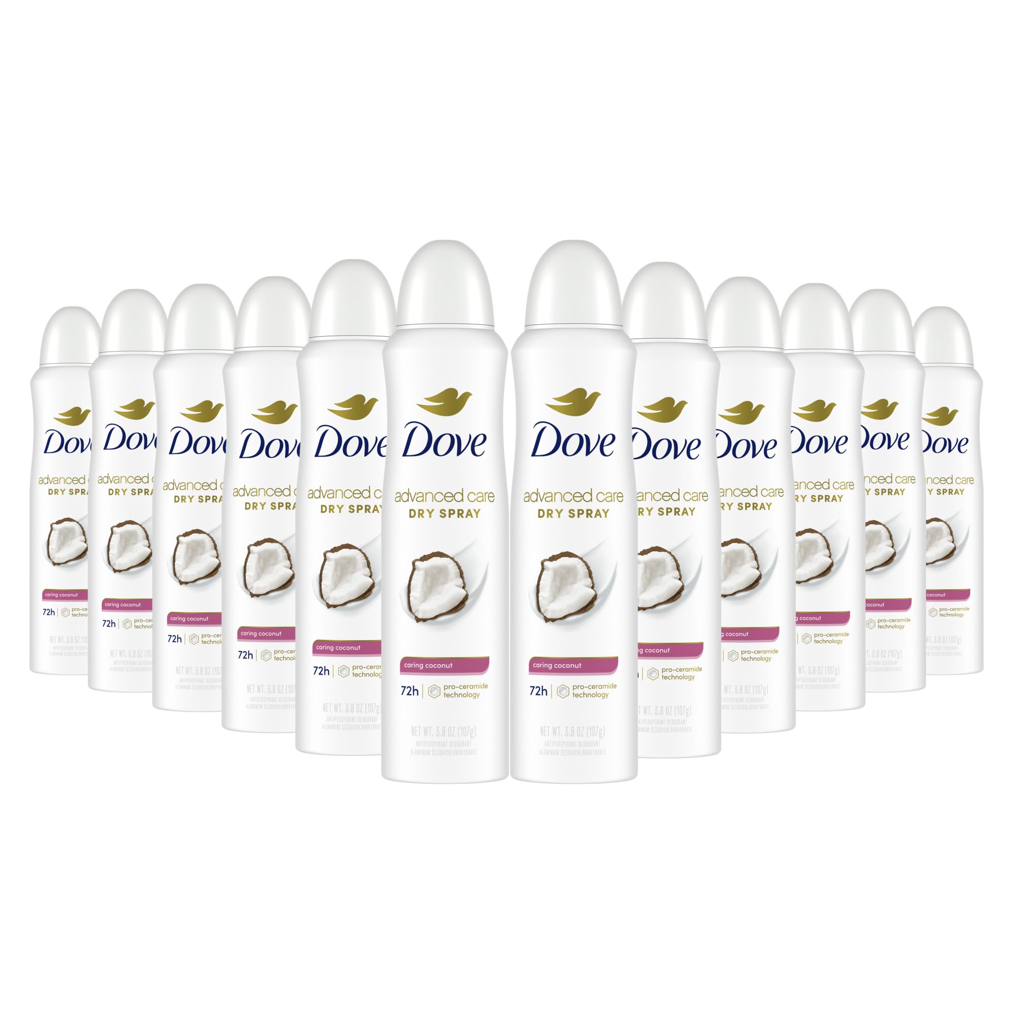 Dove Advanced Care Antiperspirant Deo Dry Spray Caring Coconut Pack of 12 to help your skin barrier repair after shaving 72h odor controlandall-day sweat protection for soft resilient underarms 3.8oz