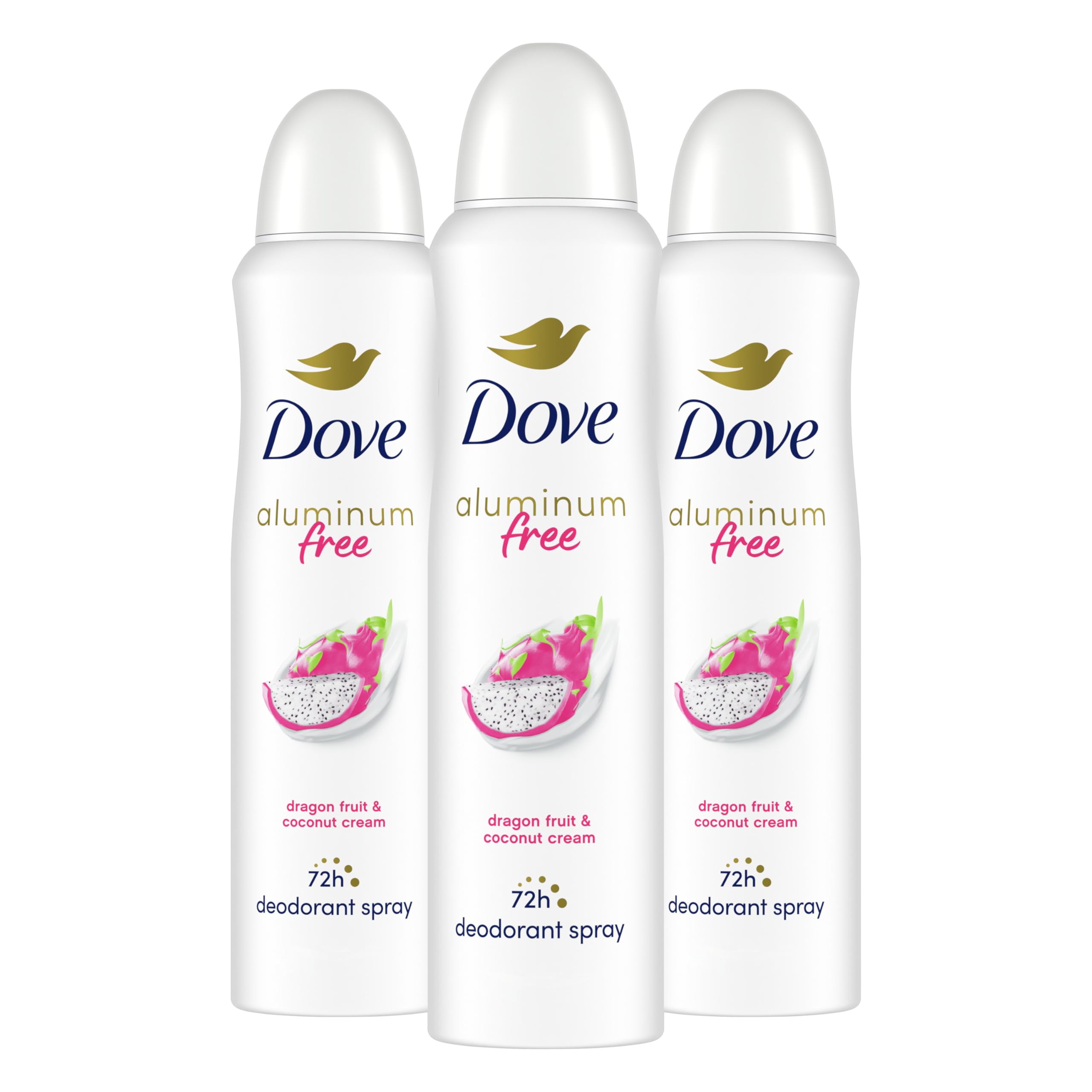 Dove Aluminum Free Deodorant Spray for Women 3 Pack Dragon Fruit & Coconut Cream 72 hour odor protection 4 oz