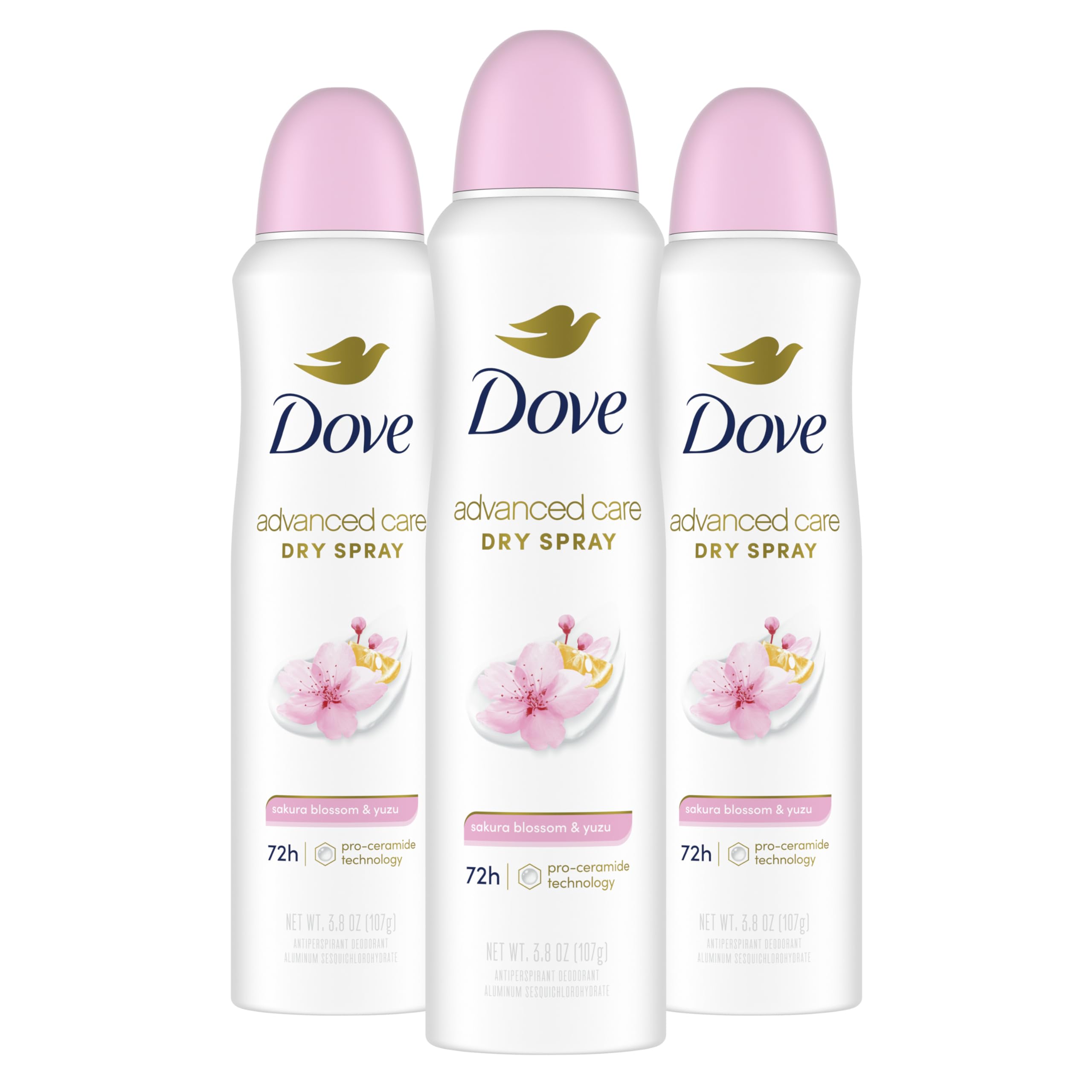 Dove Advanced Care Antiperspirant Deodorant Spray for Women 3 Pack Sakura Blossom & Yuzu 72 hour sweat and odor protection 3.8 oz