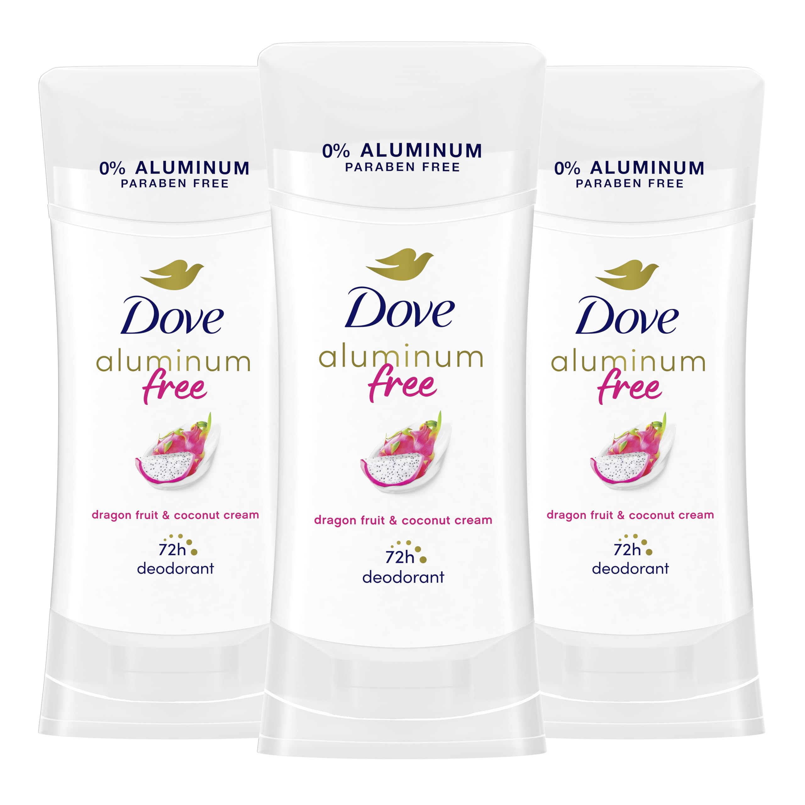 Dove Aluminum Free Deodorant for Women 3 Pack Dragon Fruit & Coconut Cream 72 hour odor protection 2.6oz