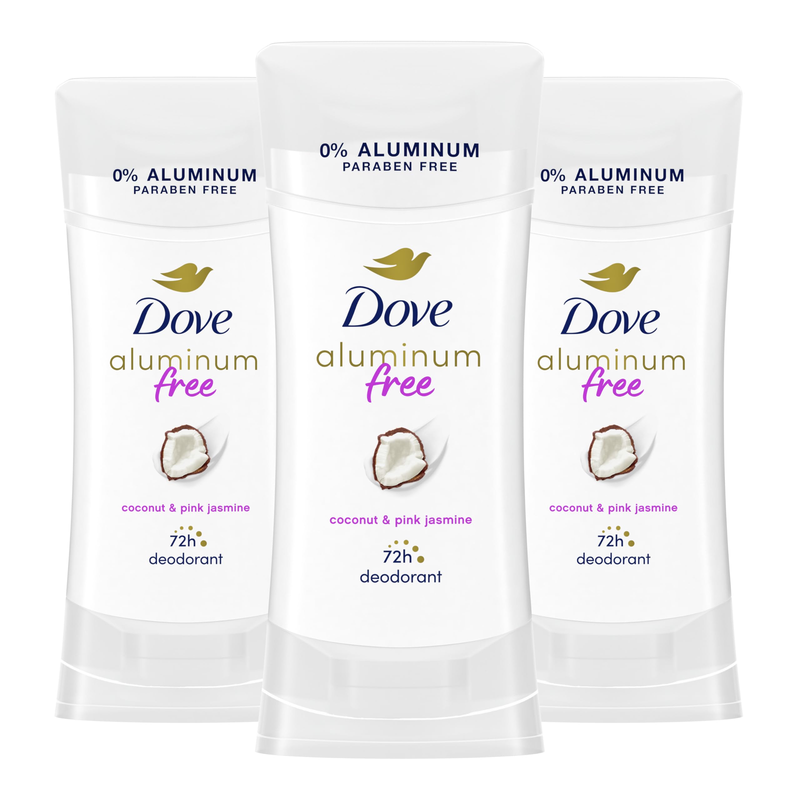 Dove Aluminum Free Deodorant for Women 3 Count Coconut and Pink Jasmine 72 hour odor protection 2.6 oz