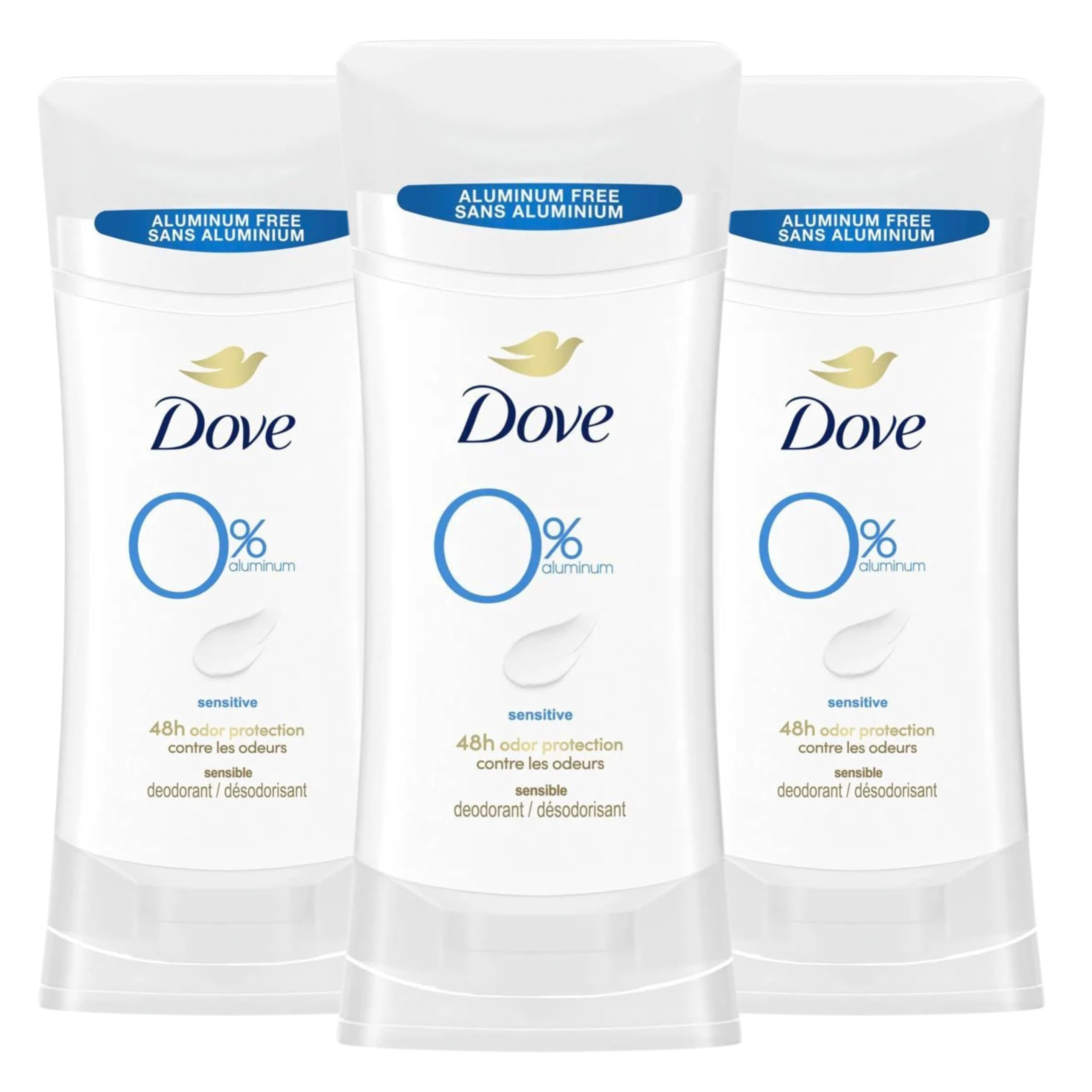 Dove Aluminum Free Deodorant for Women 3 Count Sensitive 72 hour odor protection 2.6 oz