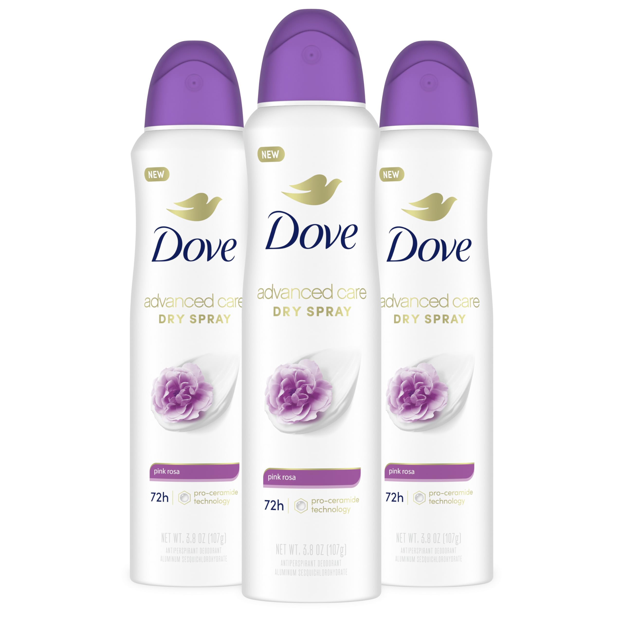 Dove Advanced Care Antiperspirant & Deodorant Spray Pink Rosa, 3 count, 72 hr Protection, 3.8 oz